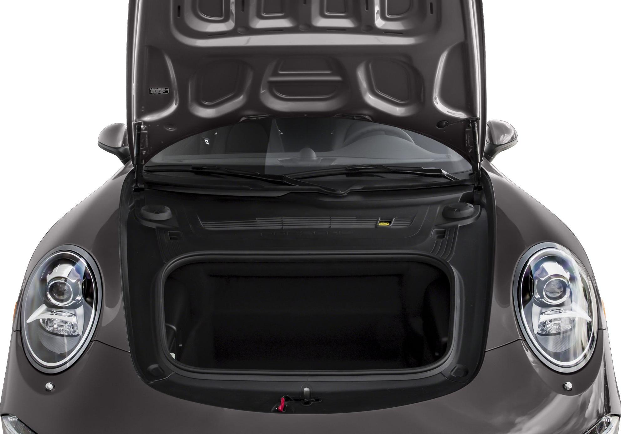 Open front trunk storage compartment with detailed design
