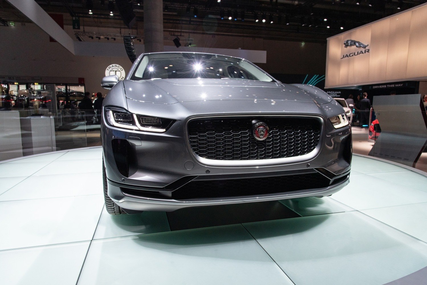 Jaguar I-Pace front grille and LED headlights close-up