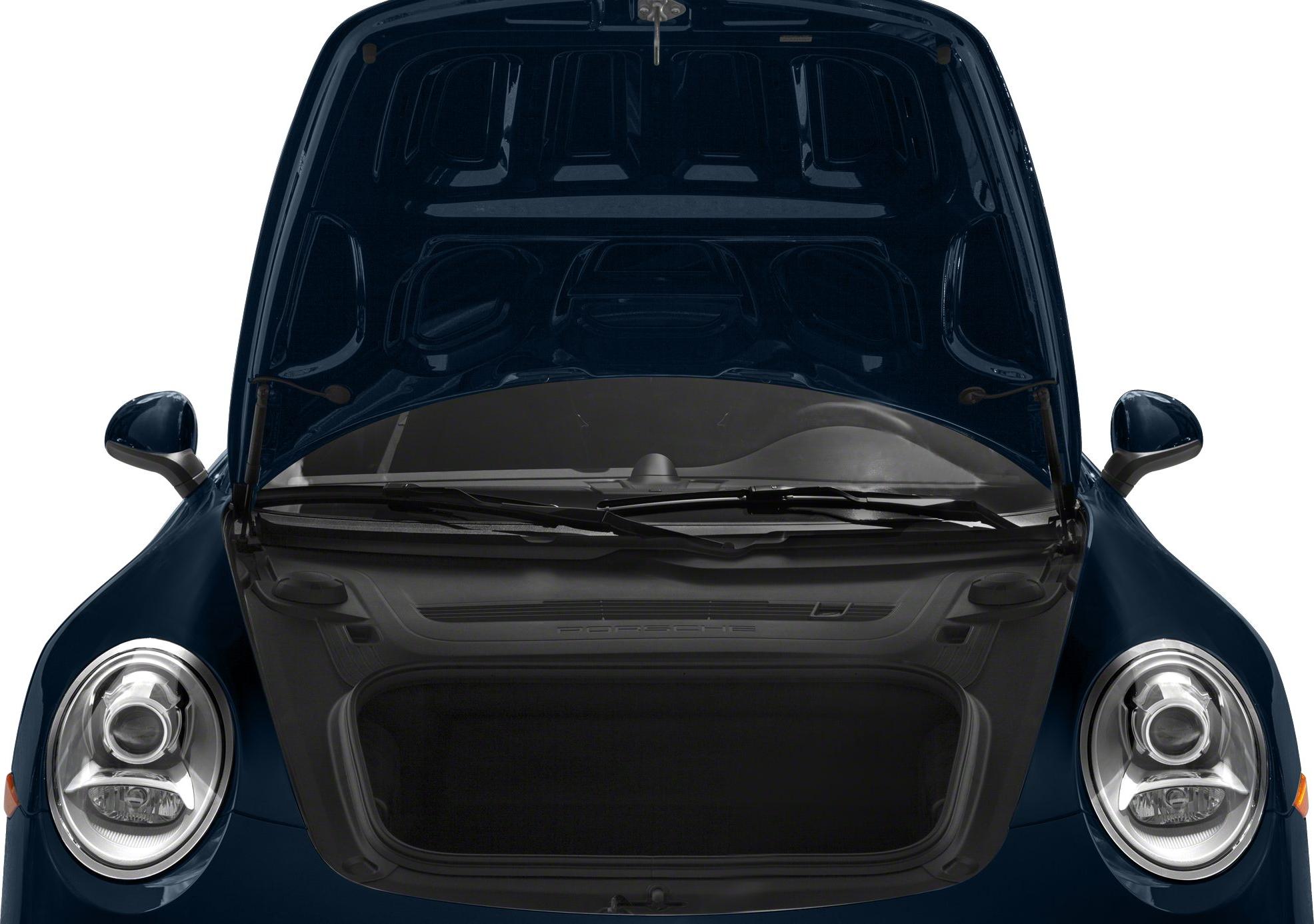 Open front trunk and hood interior of sports car