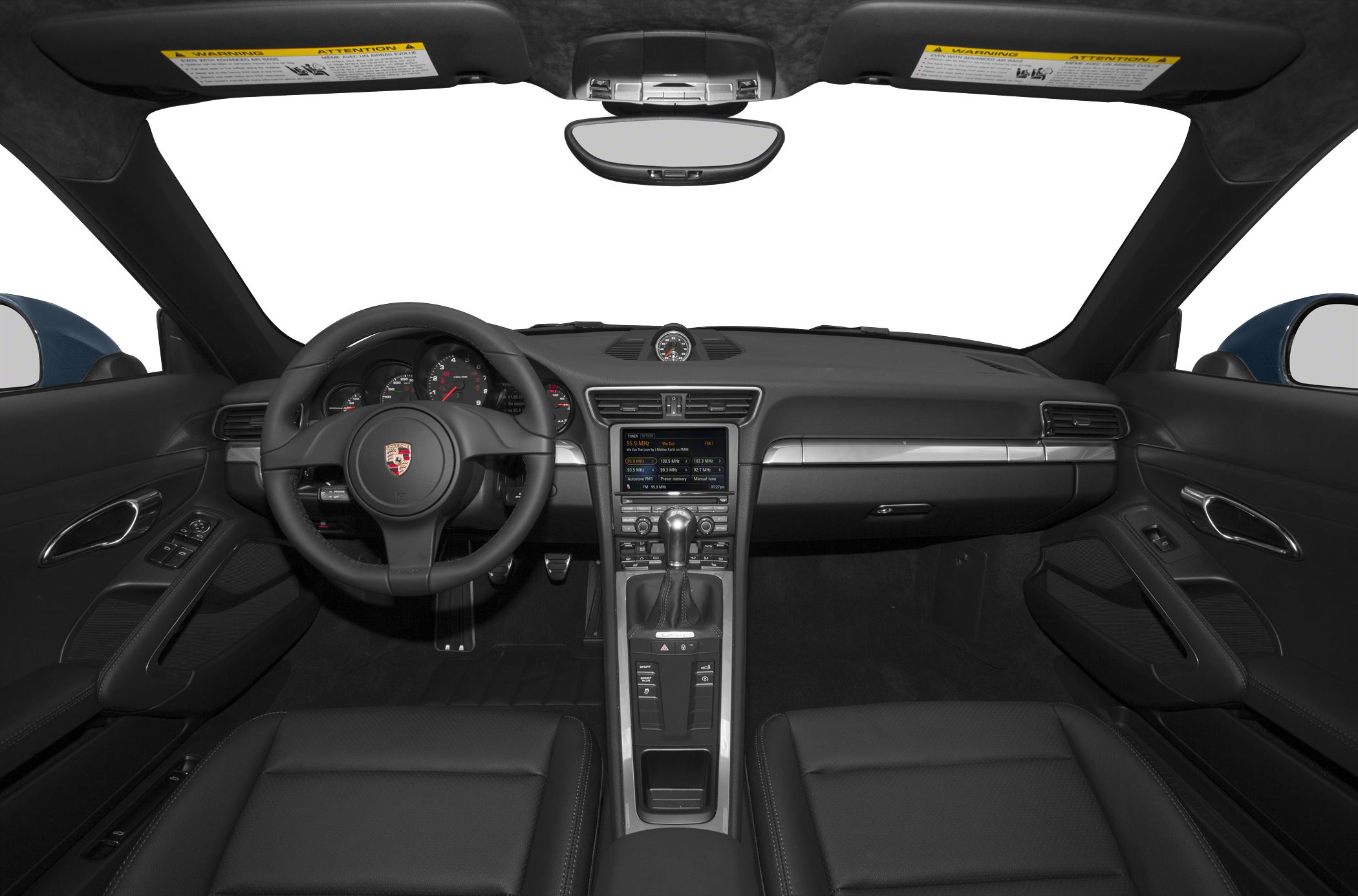 Dashboard, steering wheel, and center console interior layout