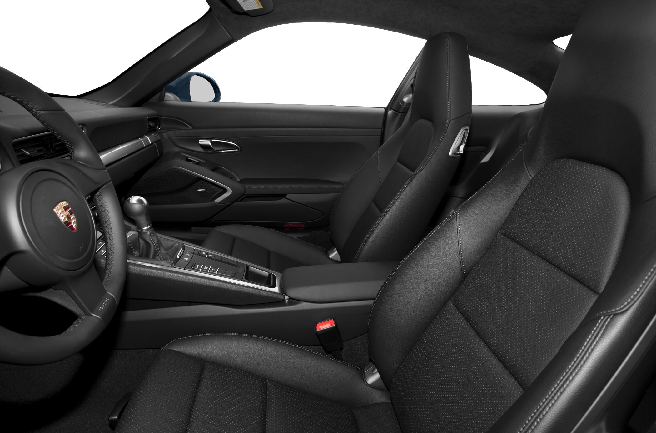 Black leather seats and sporty steering wheel with manual gear shift