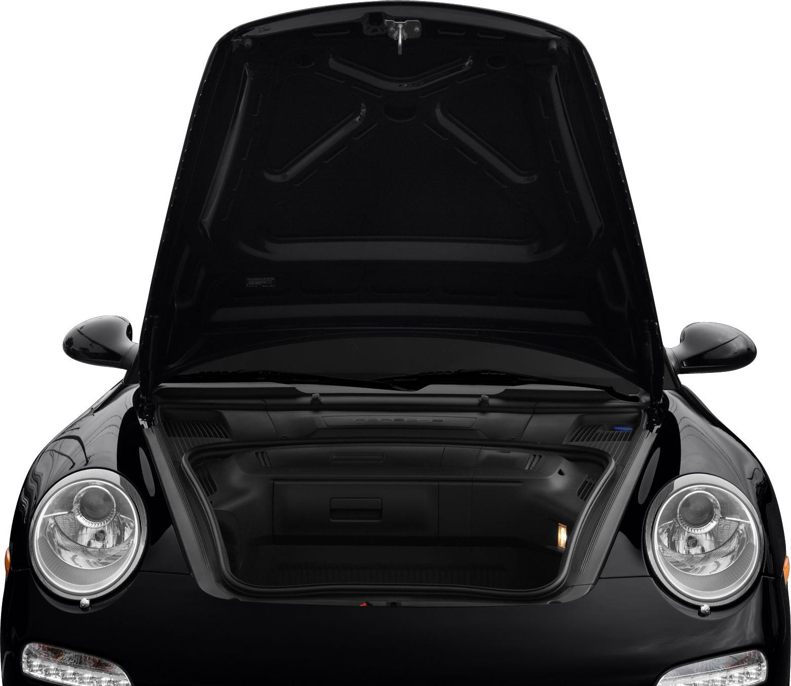 Open front trunk compartment with headlight and mirror details