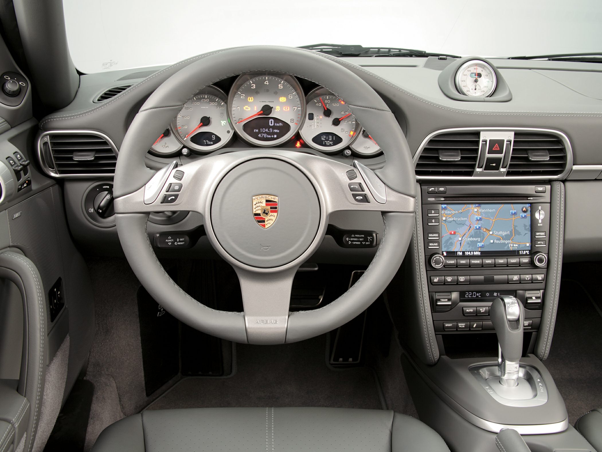 Dashboard, steering wheel, infotainment system, automatic gearshift