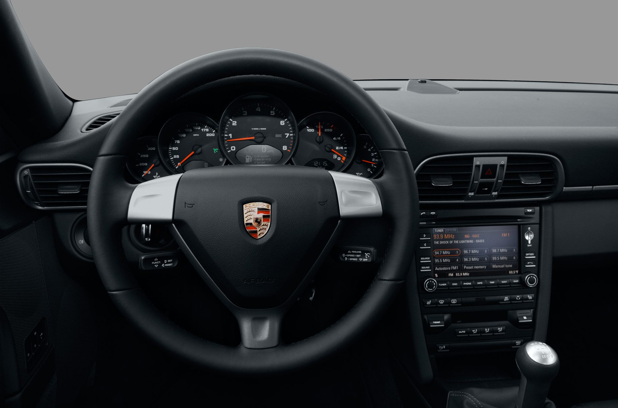 Steering wheel, instrument cluster, center console, manual gearshift