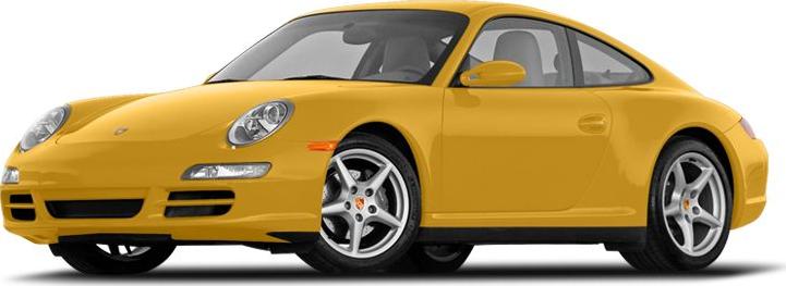 Yellow sports coupe with oval headlights and alloy wheels