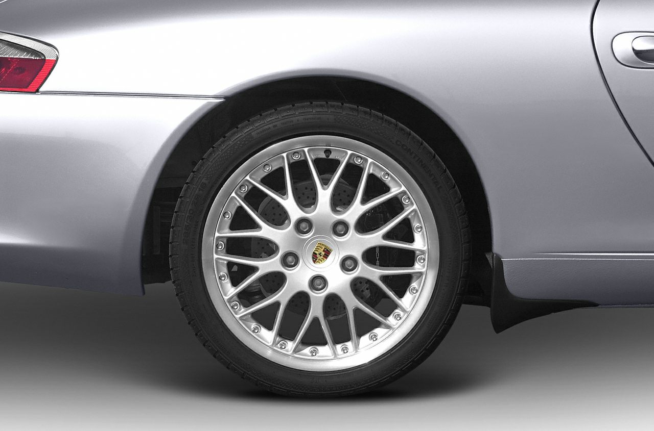 Rear wheel with detailed alloy rim and ventilated disc brake
