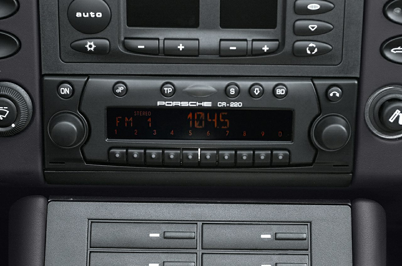Close-up of classic car interior radio and climate control panel