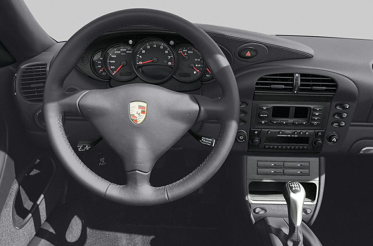 Leather steering wheel, instrument cluster, dashboard center console with manual gear shift