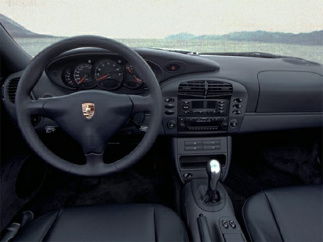 Dashboard and steering wheel with center console in black leather interior