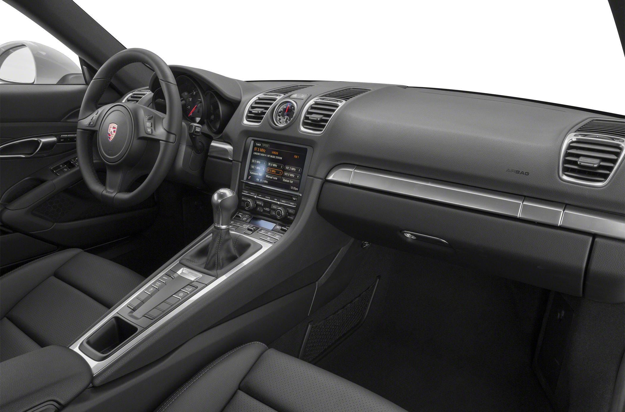 Interior dashboard and steering wheel with manual gear shift