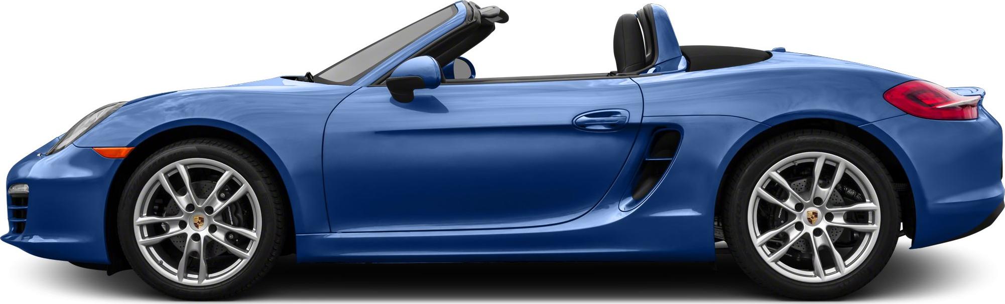 Side profile of a blue convertible sports car with sporty wheels