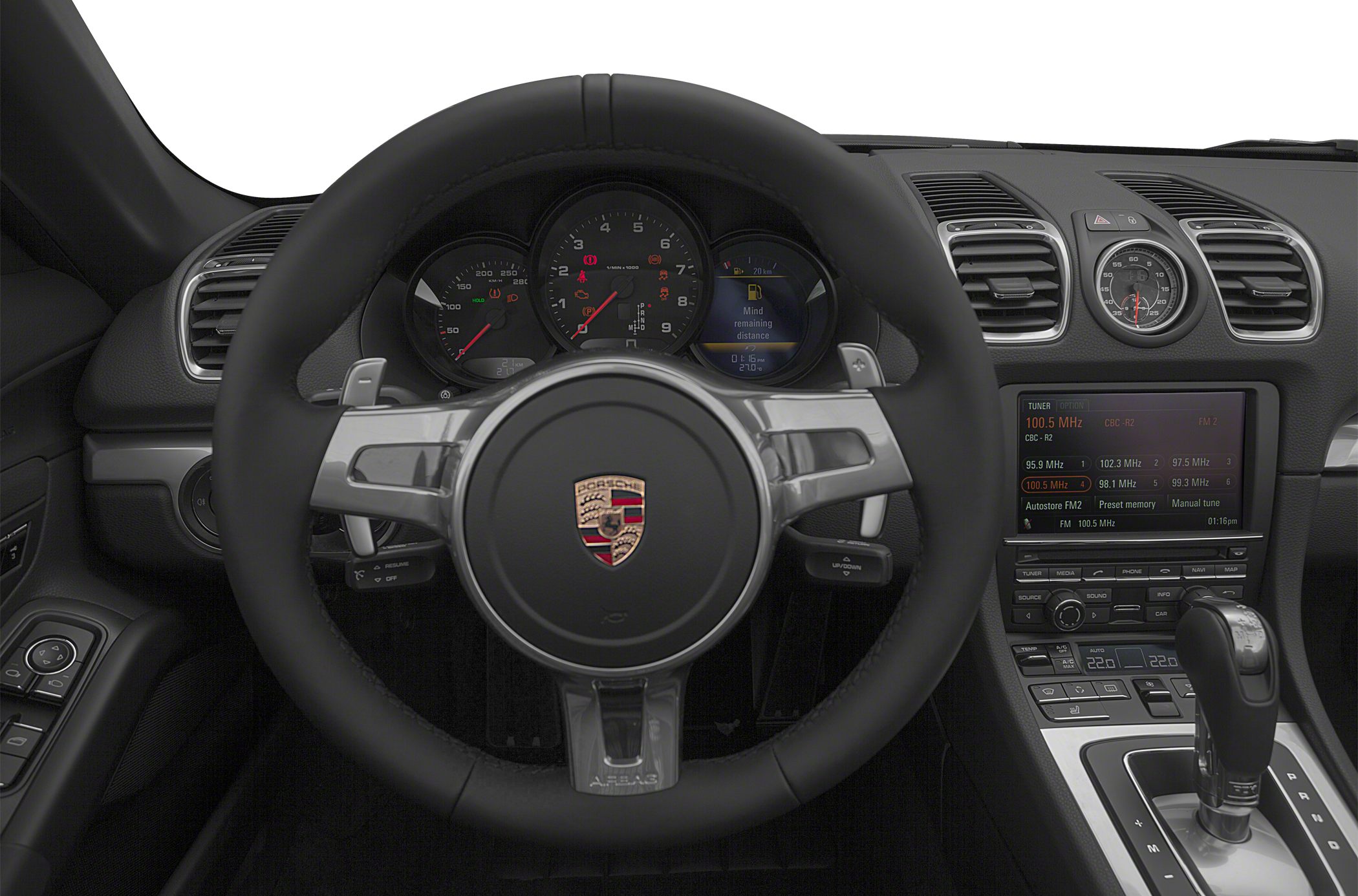 Steering wheel with instrument cluster and central infotainment display