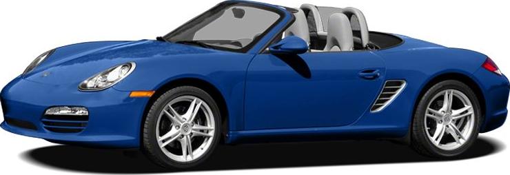 Blue convertible sports car side profile with alloy wheels and aerodynamic design
