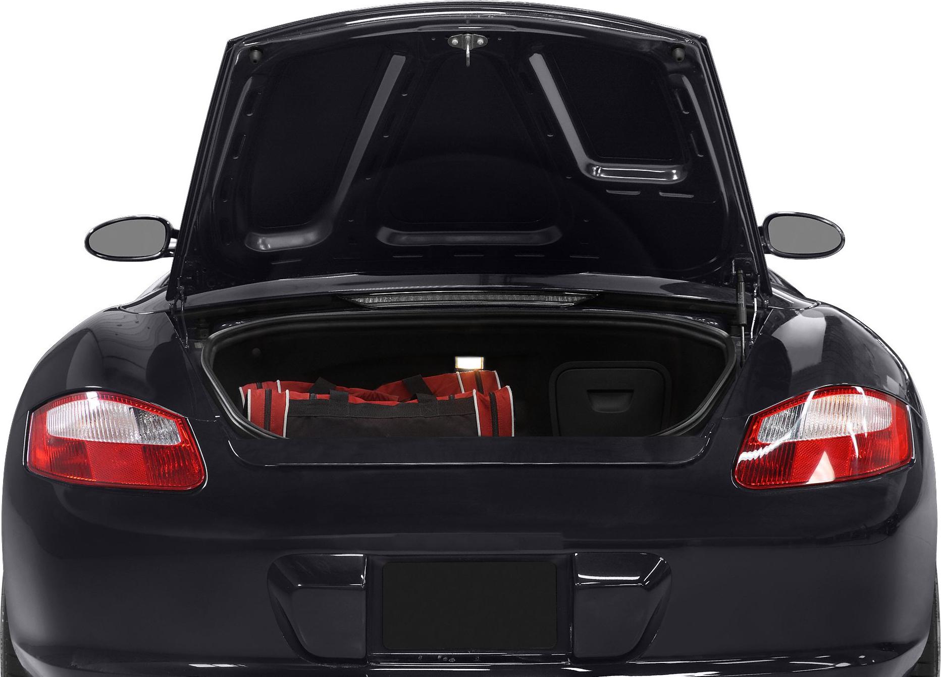 Open rear trunk showing storage space and rear taillights