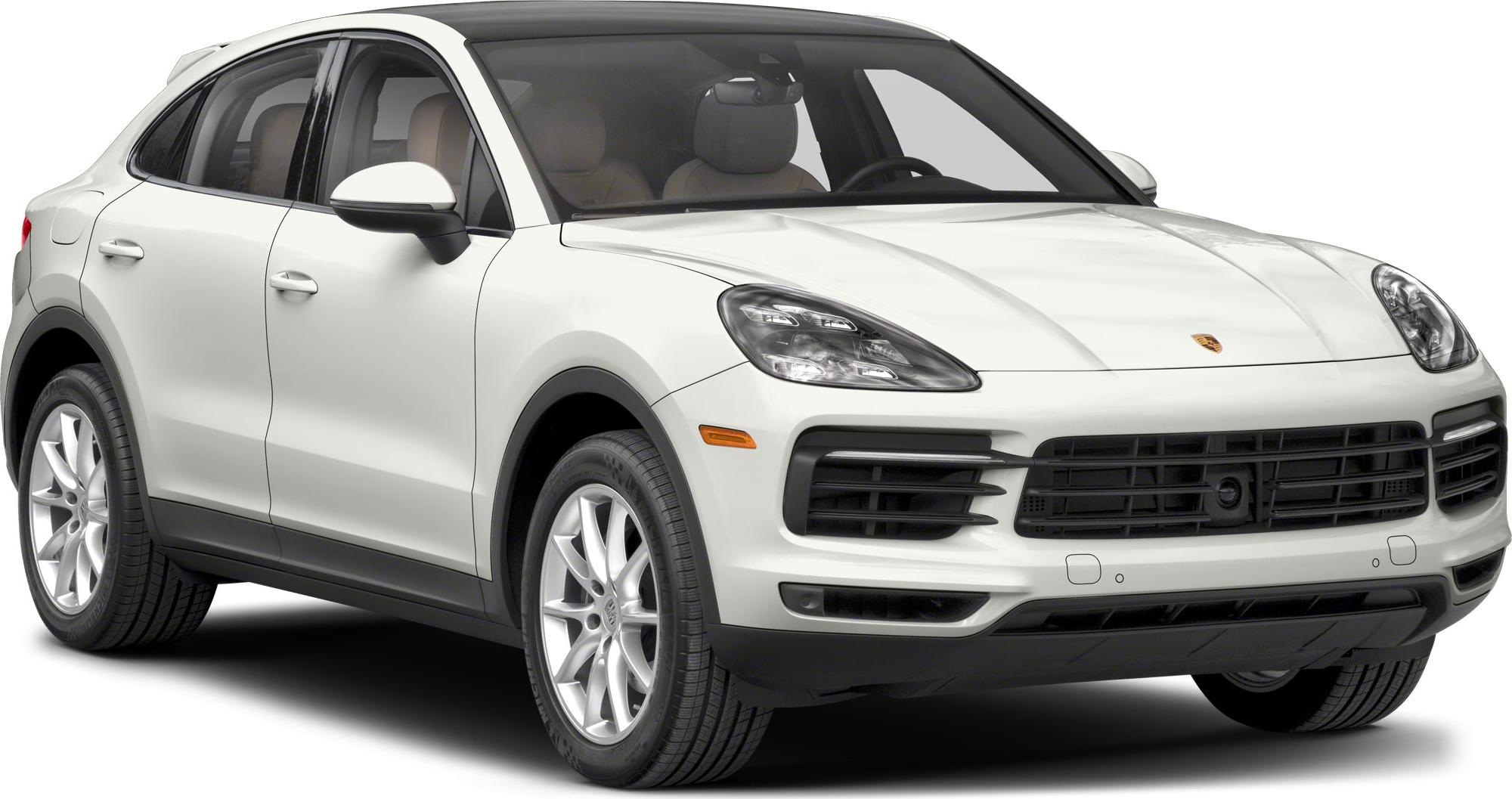 Front and side view of a white SUV with sleek headlights and sporty grille