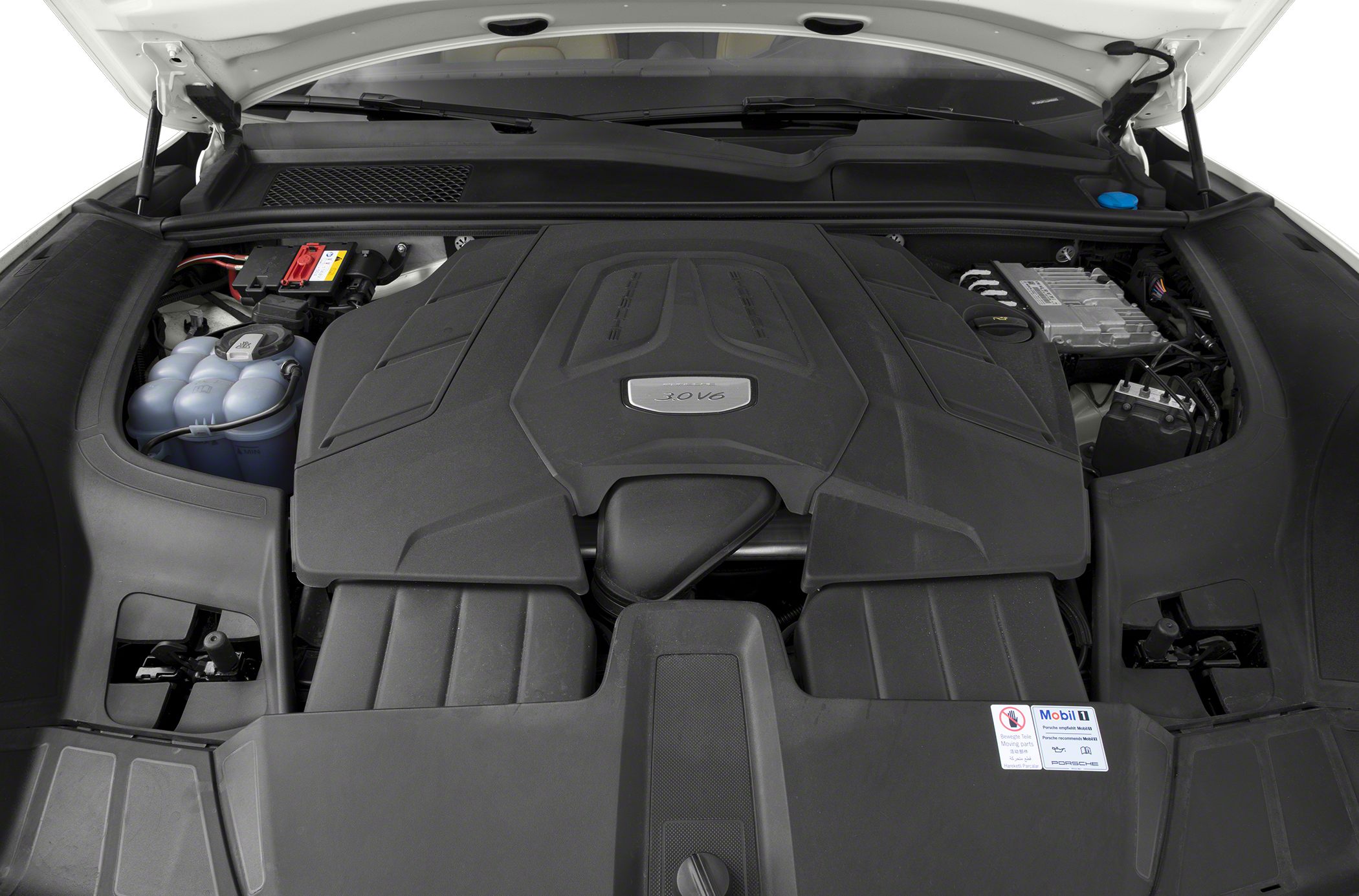 3.0 V6 engine compartment with cover and fluid reservoirs
