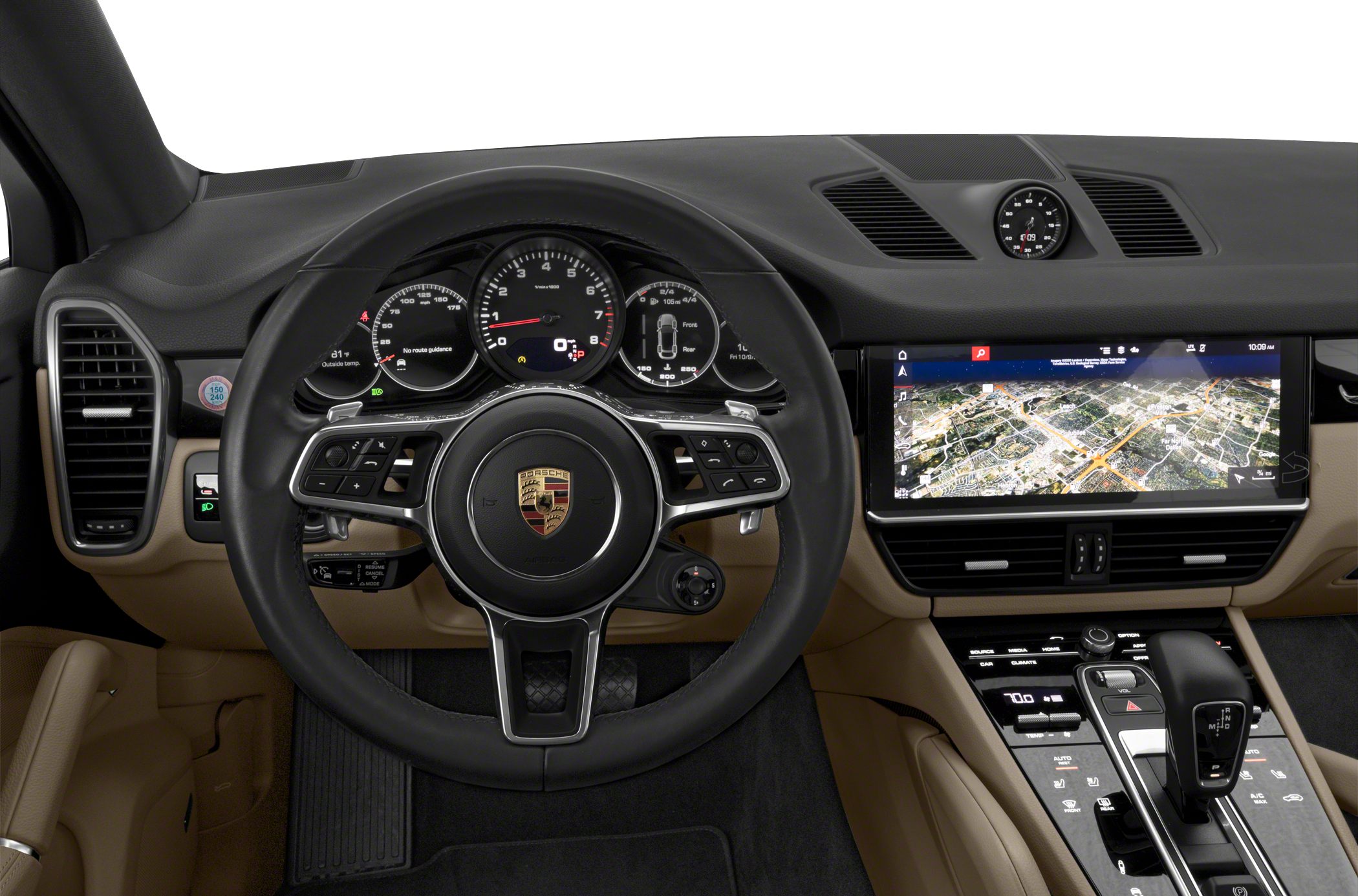 Dashboard with steering wheel and embedded digital infotainment system