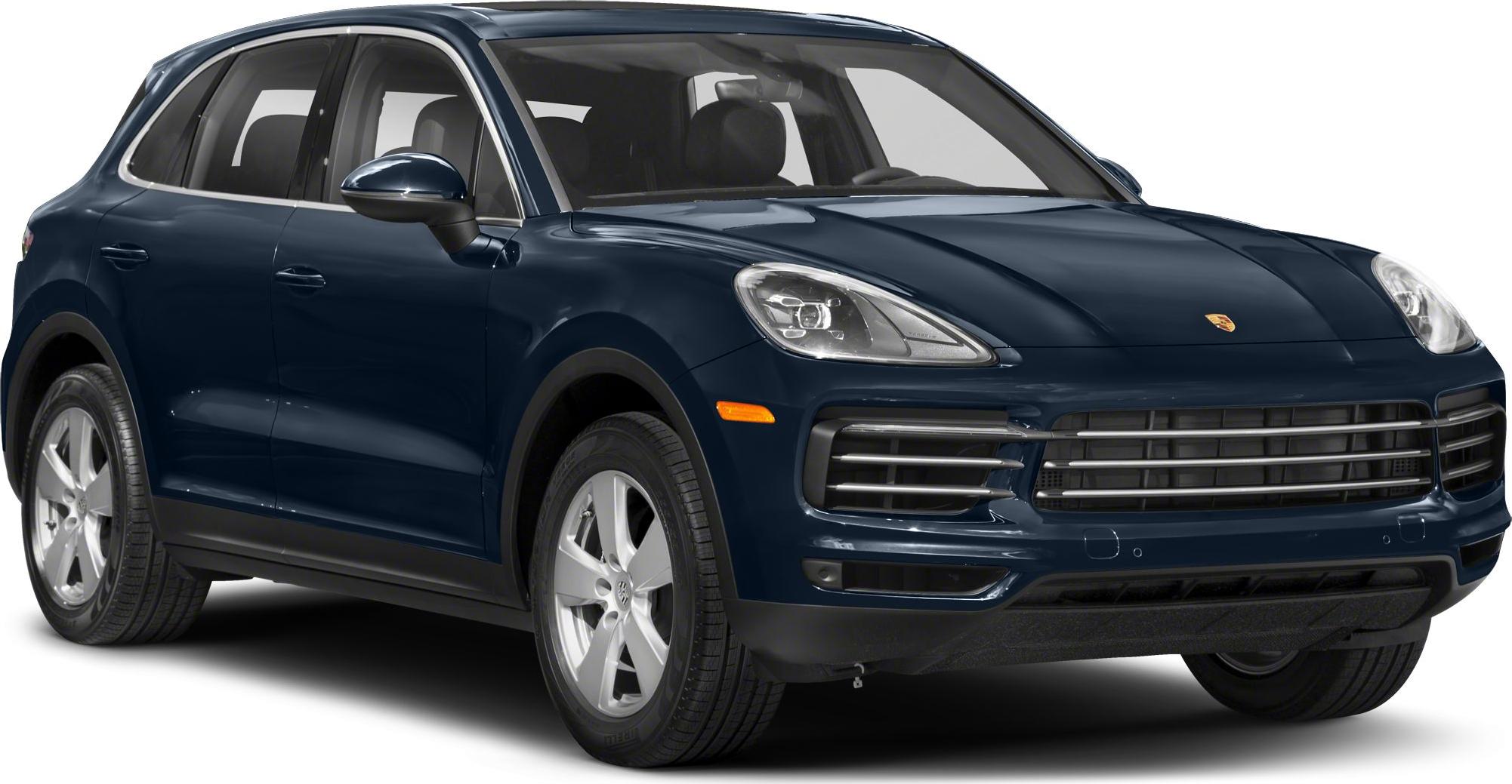 Front side view of SUV with distinct headlights and grille
