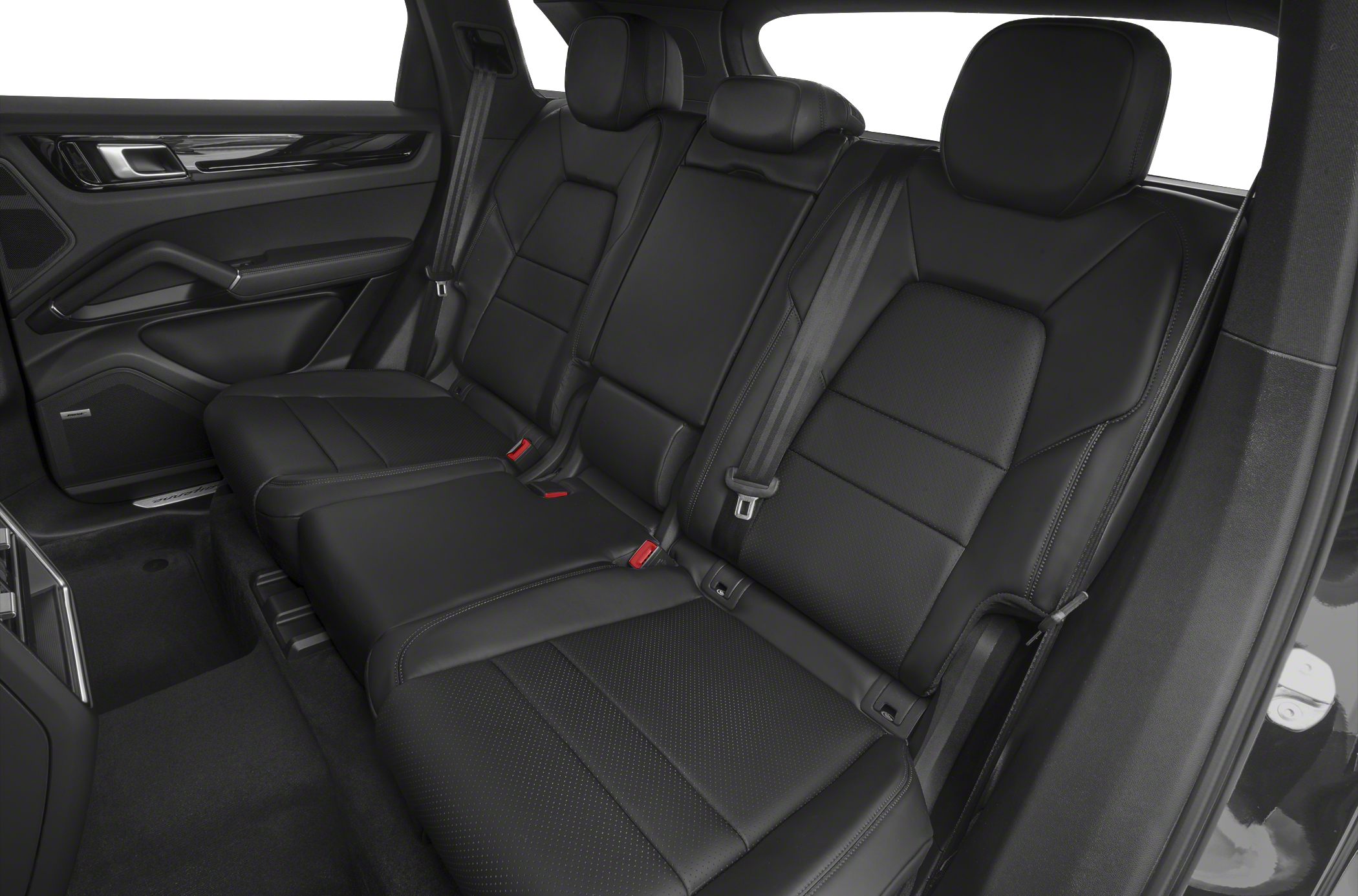 Black leather rear seats with seat belts and headrests