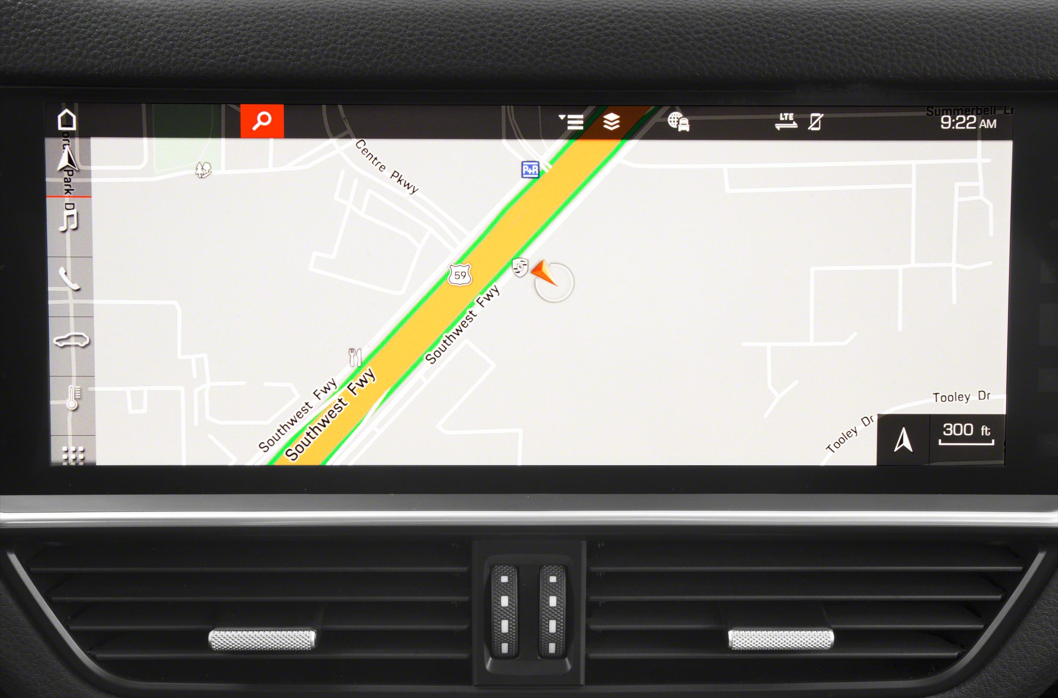 Advanced car navigation system interface with touchscreen and map display