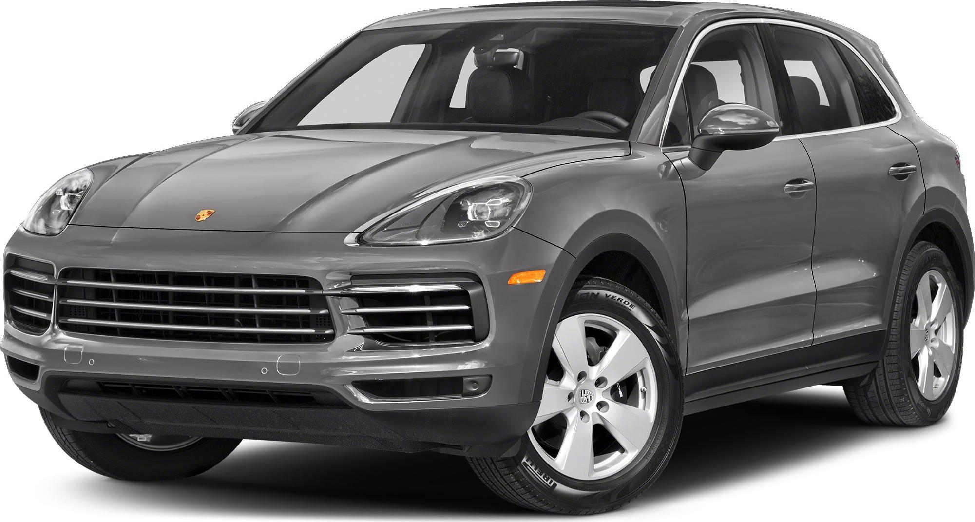 Front side view of gray luxury SUV with sleek design and chrome mirrors