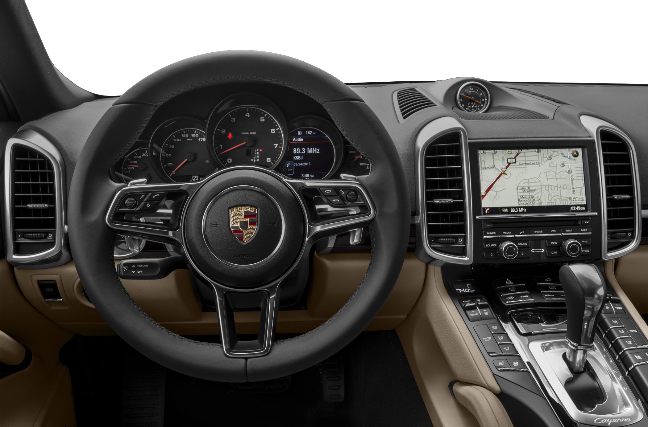 Steering wheel, instrument cluster, and infotainment center console