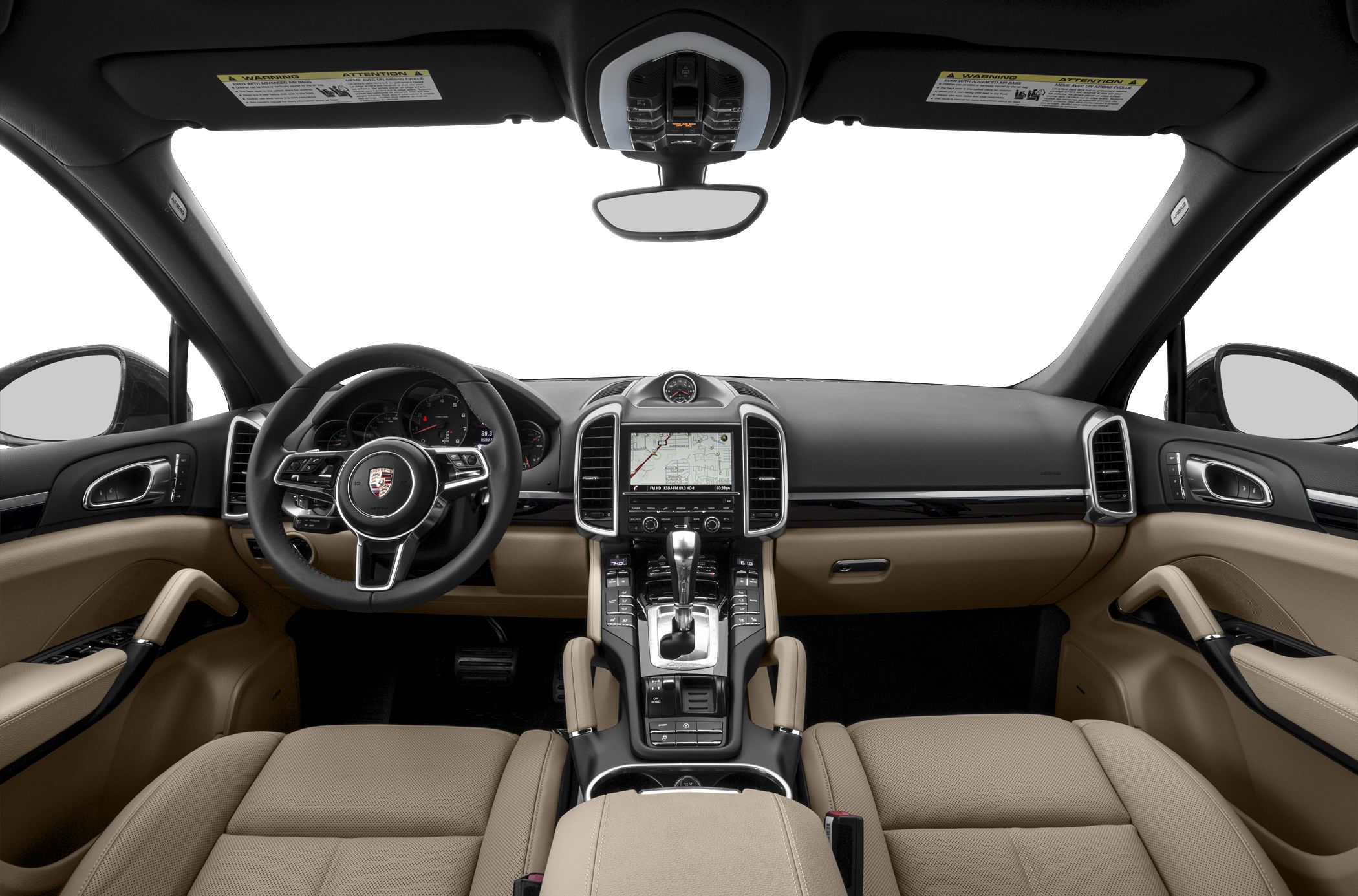 Luxury SUV interior with dashboard, steering wheel, and center console