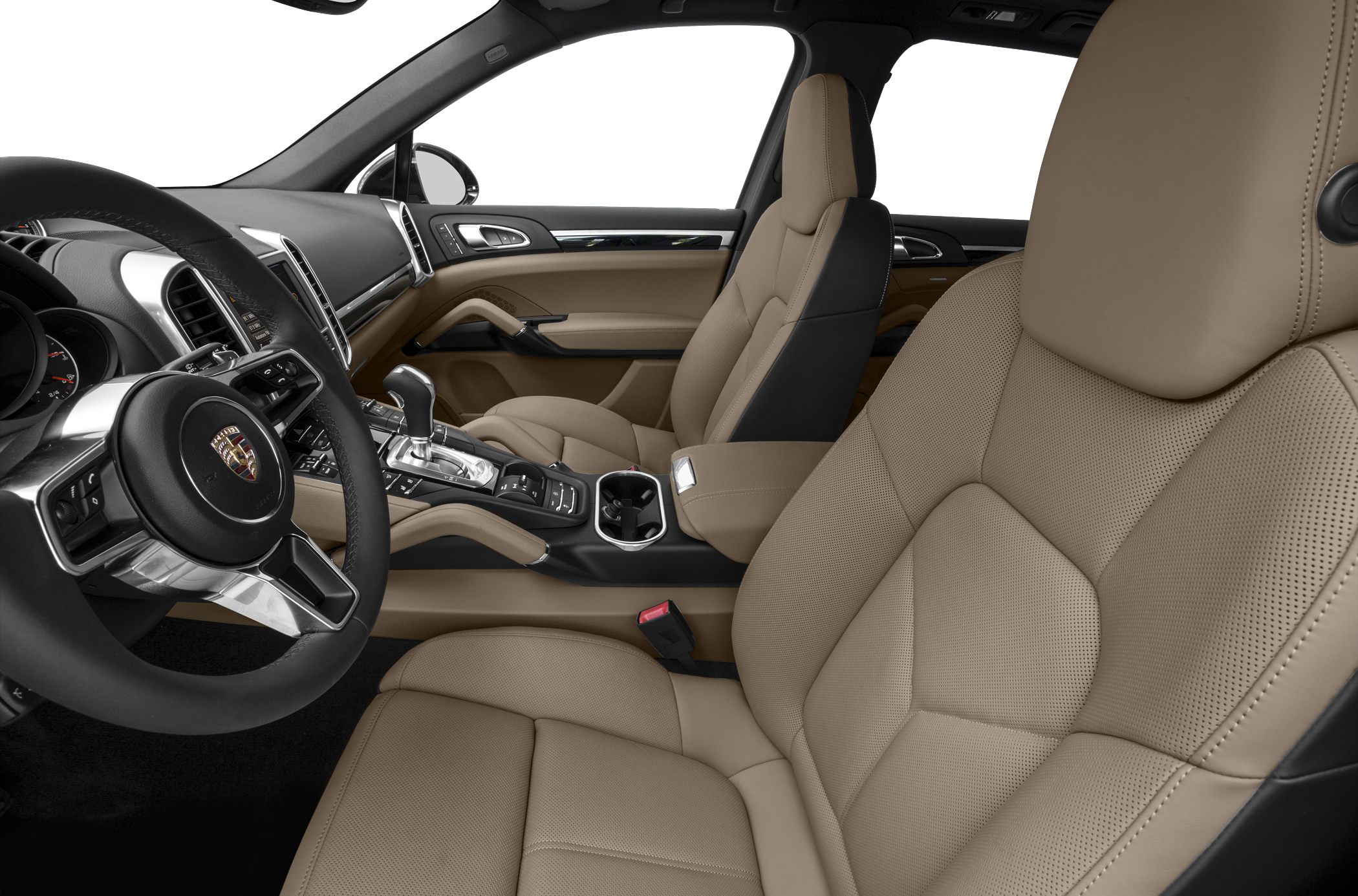 Beige leather seats with detailed stitching and modern dashboard controls.