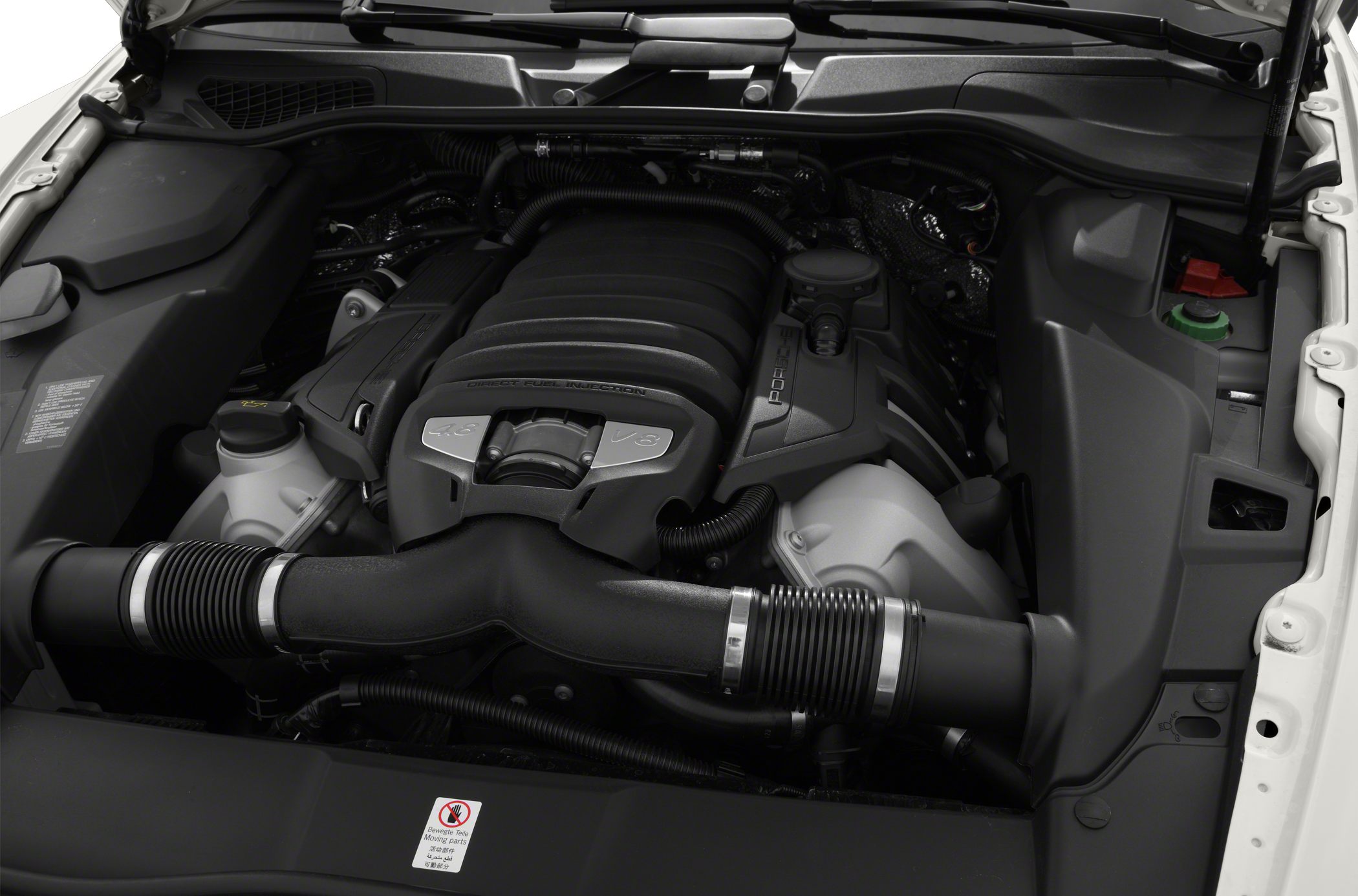 V8 engine with direct fuel injection system in engine bay