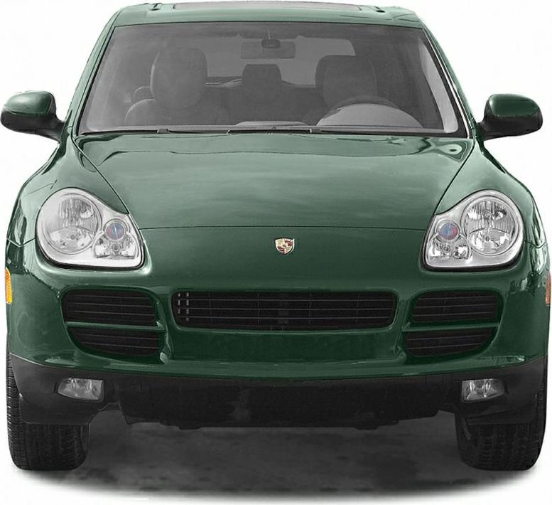 Green SUV front with headlights, grille, and emblem