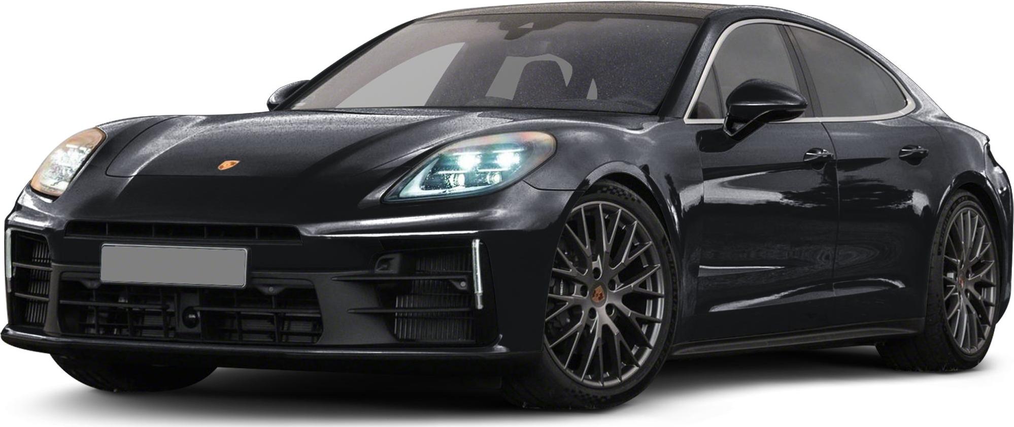 Front view of black luxury sedan with LED headlights and multi-spoke rims