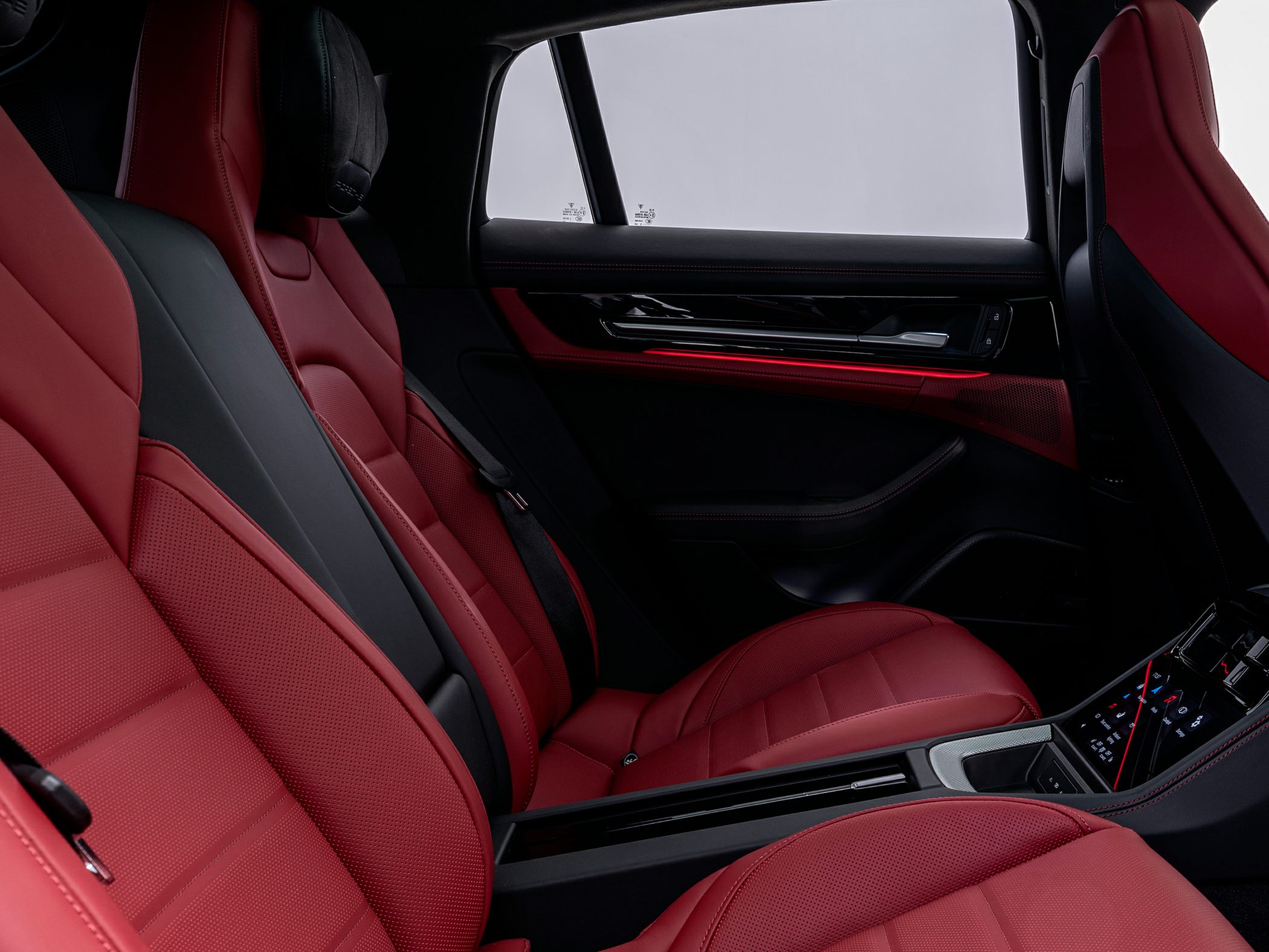 Red leather rear seats with black interior trim