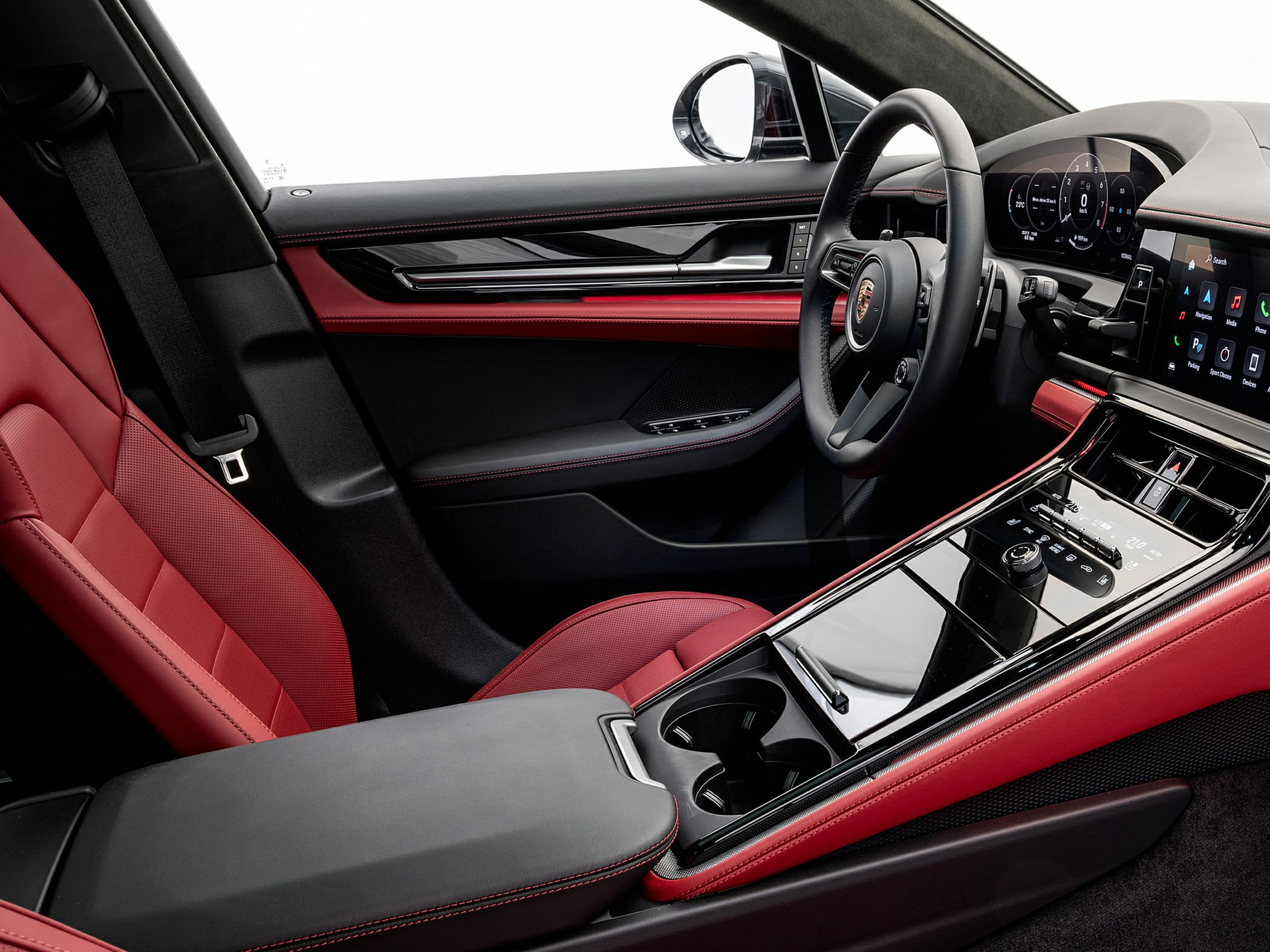 Luxury red leather seats and digital dashboard display