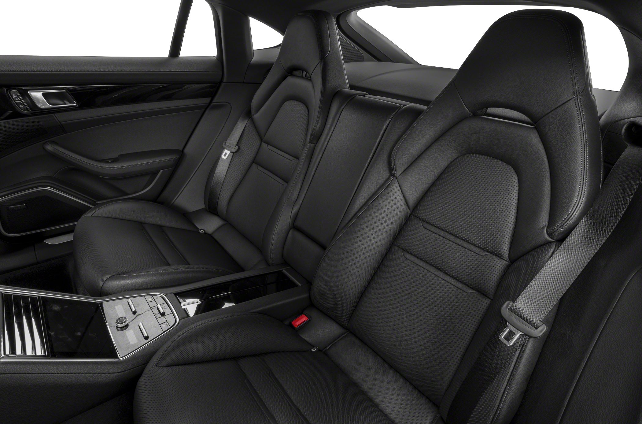 Black leather rear seats with integrated center console and controls