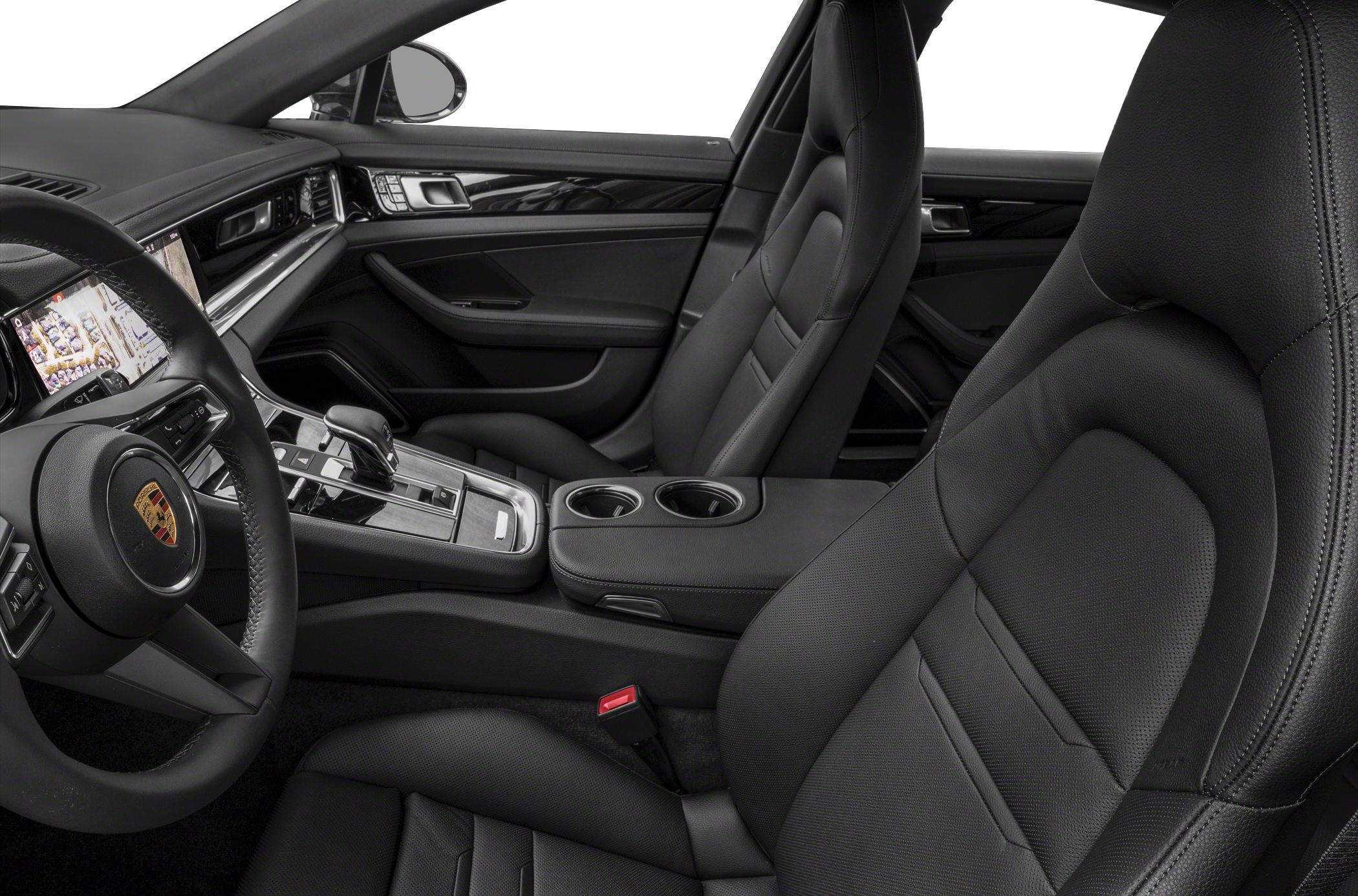 Black leather luxury seats with premium center console and dashboard