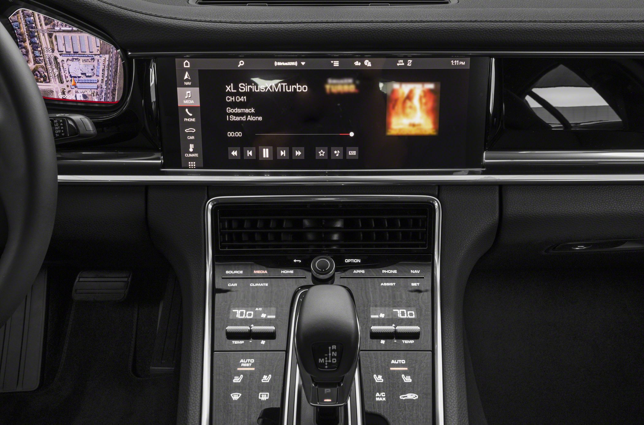 Infotainment touchscreen and center console with gear shifter