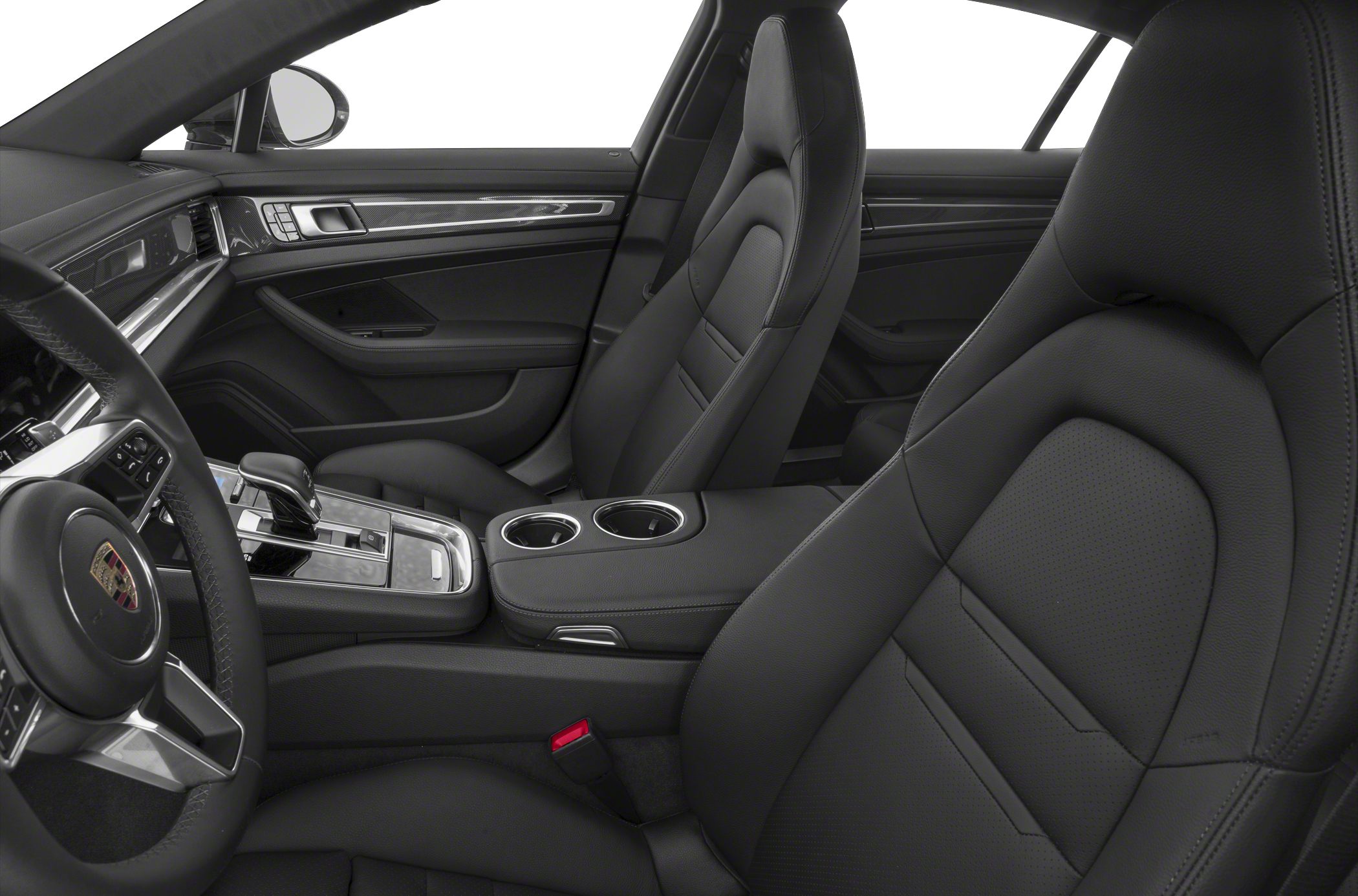 Luxury black leather seats with center console and cup holders