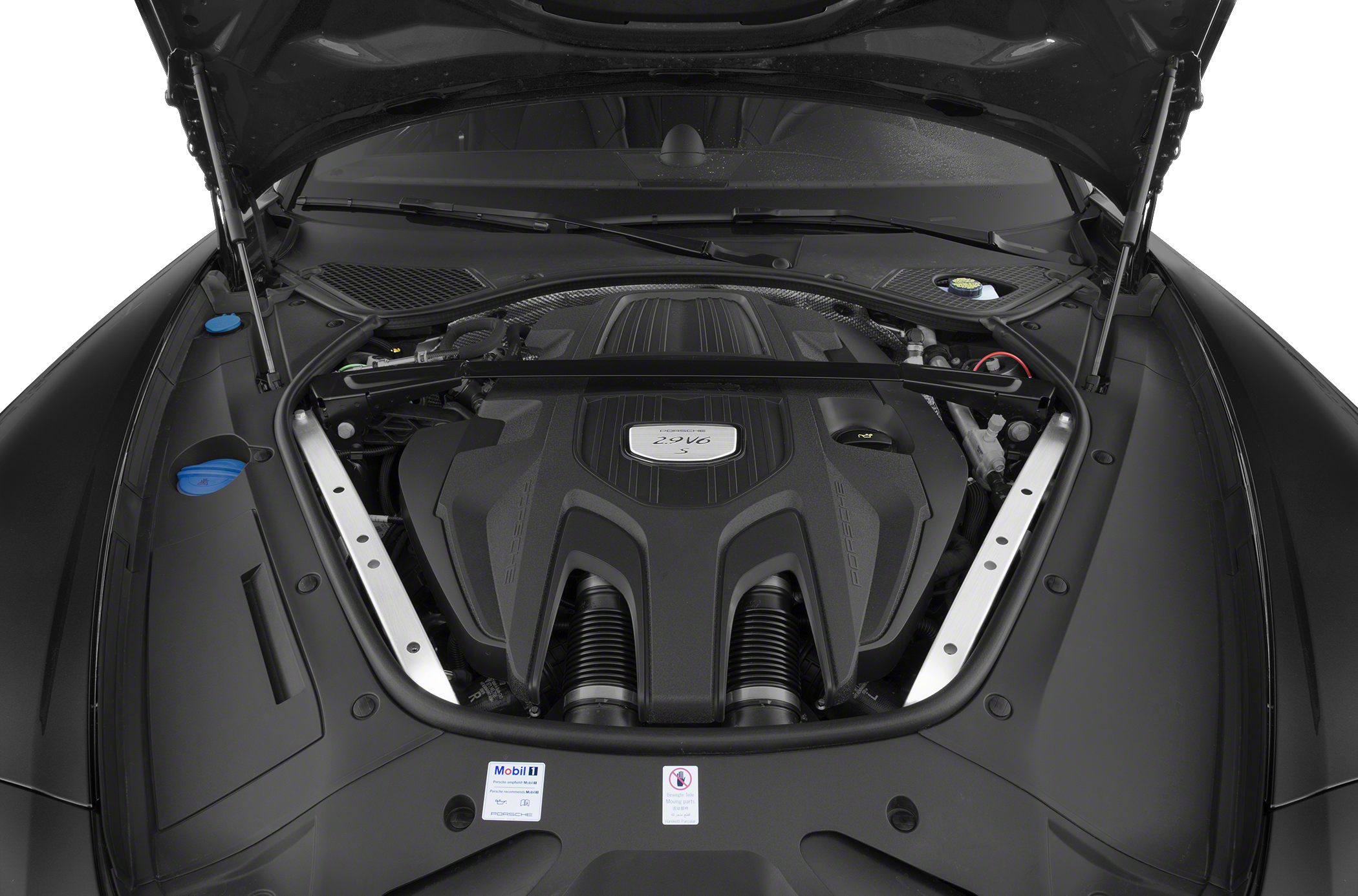 2.9L V6 engine bay with cover and strut brace