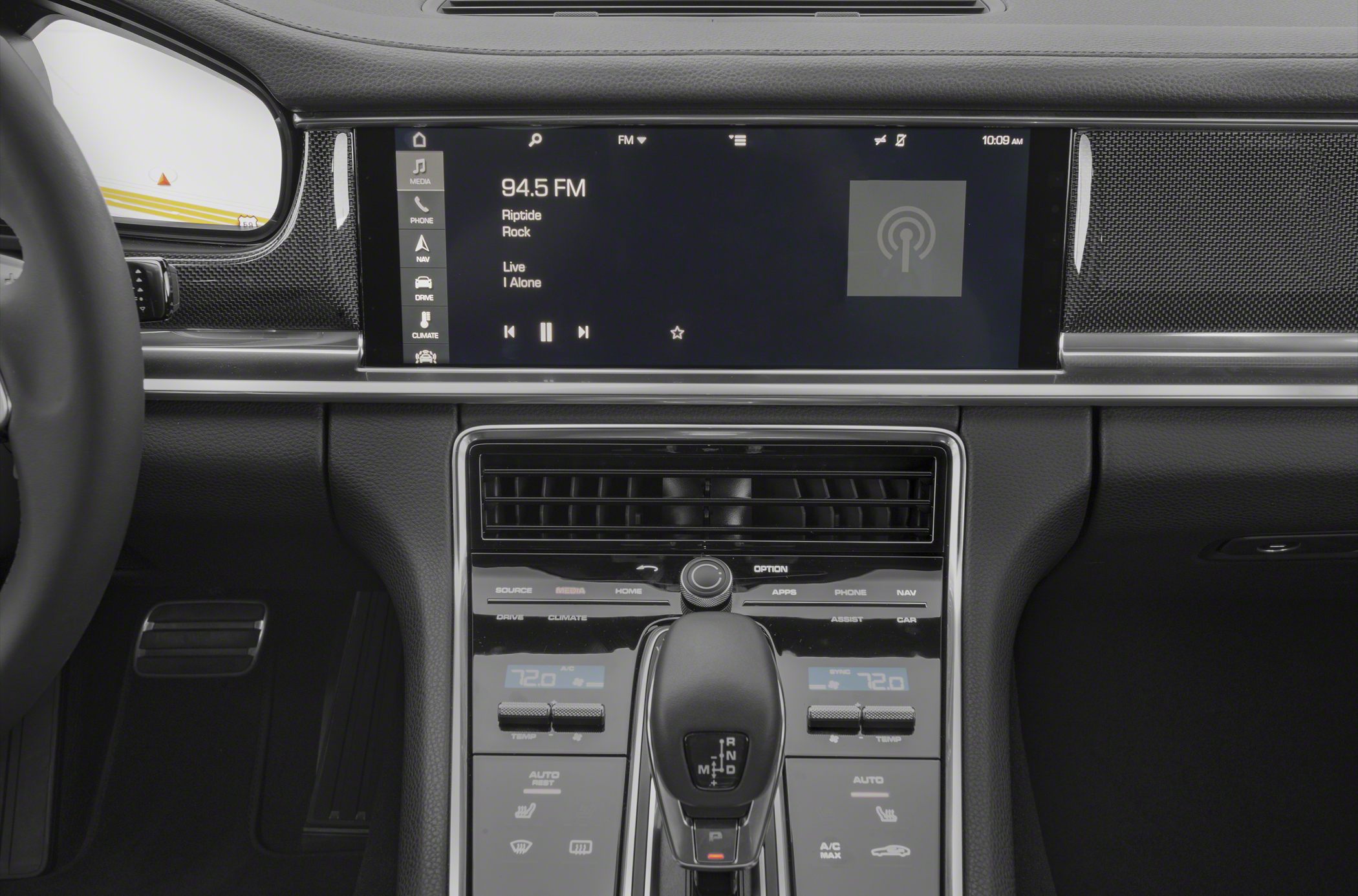 Touchscreen infotainment and control panel with gear selector