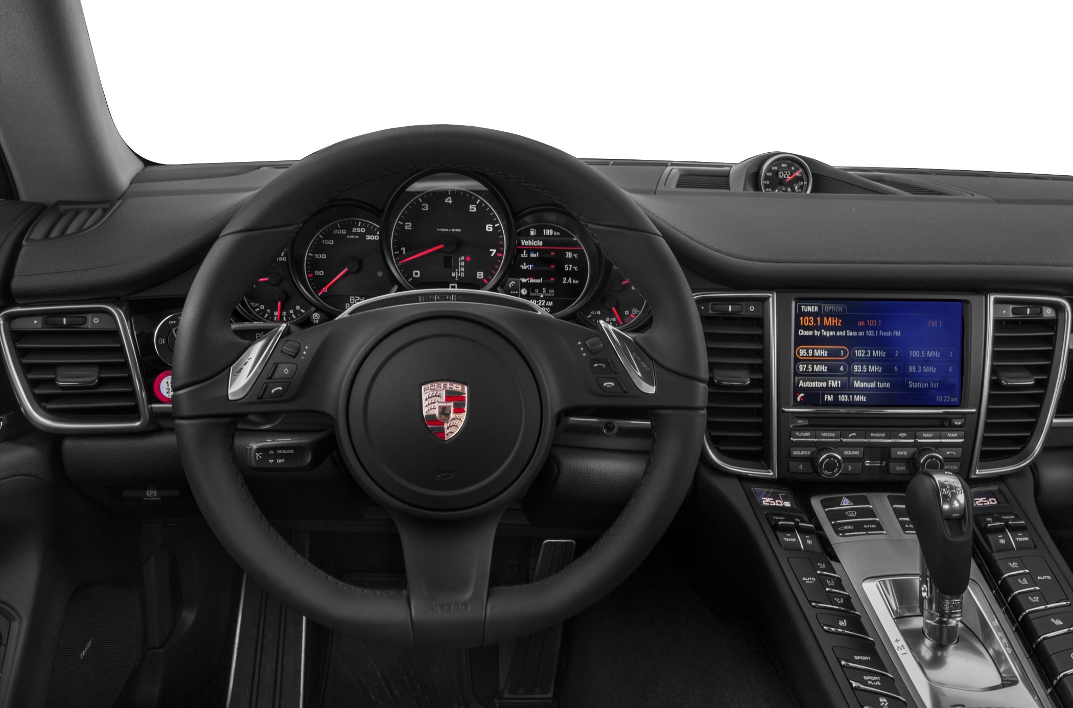 Luxury interior with steering wheel and multimedia dashboard