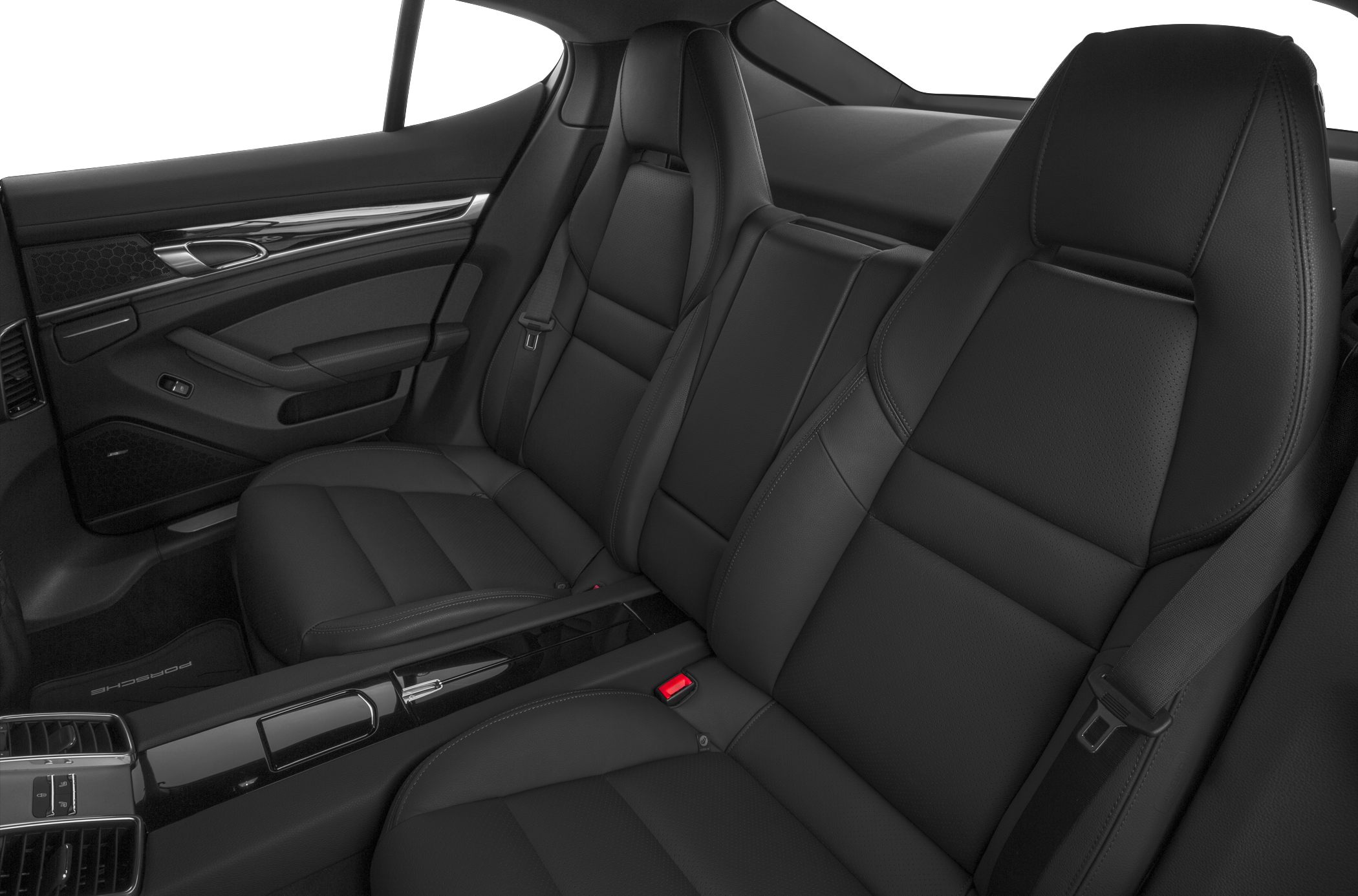 Luxury rear seating with leather upholstery and center console