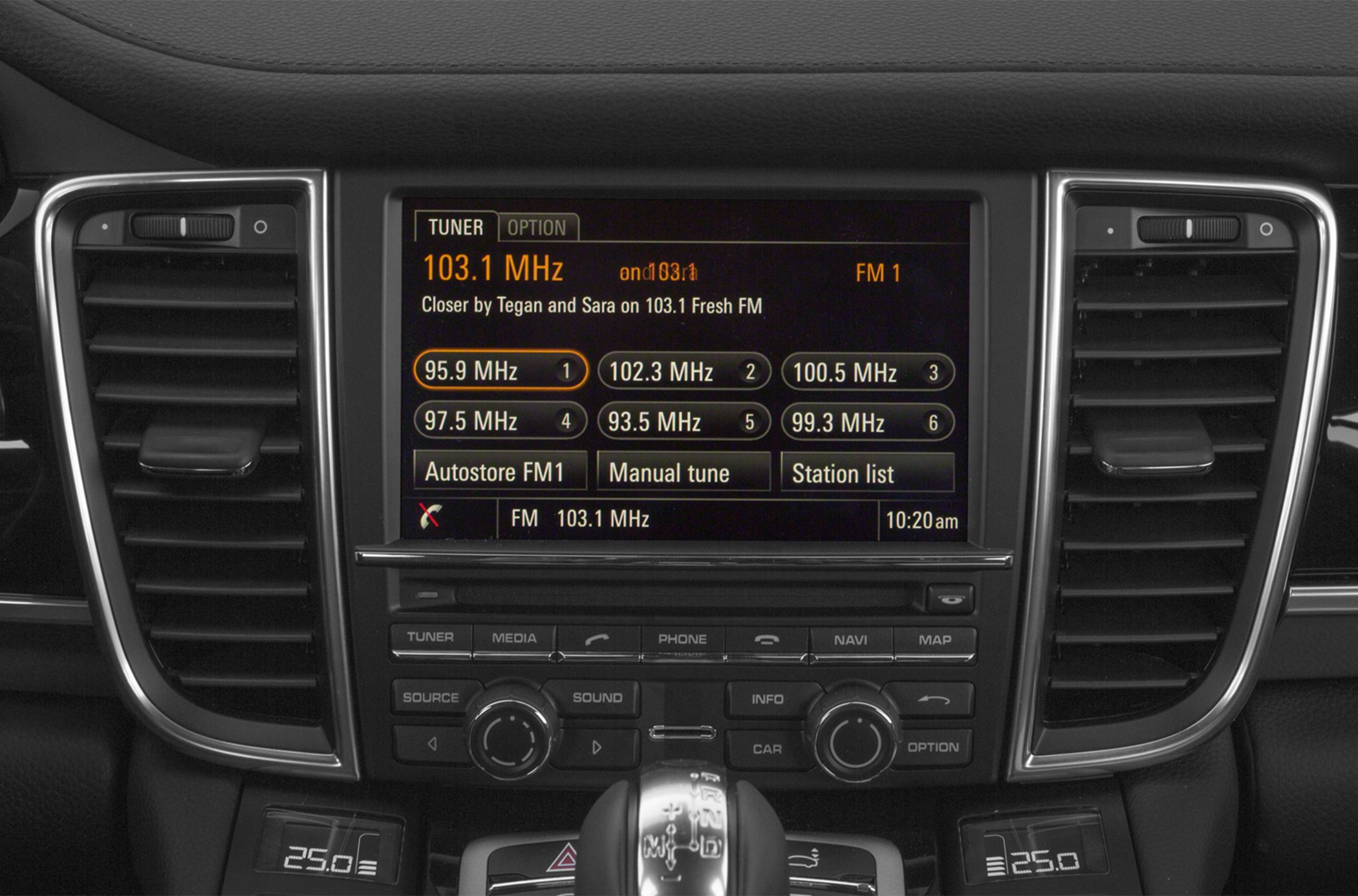 Multimedia touchscreen with radio tuner and climate control displays