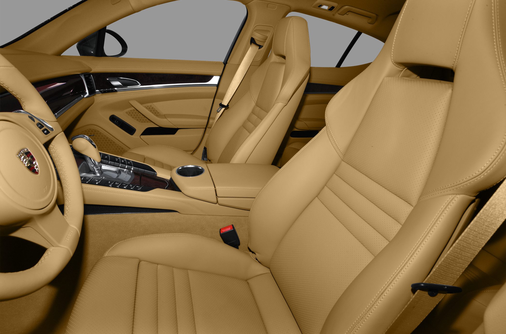 Beige leather seats and premium center console with gear shift