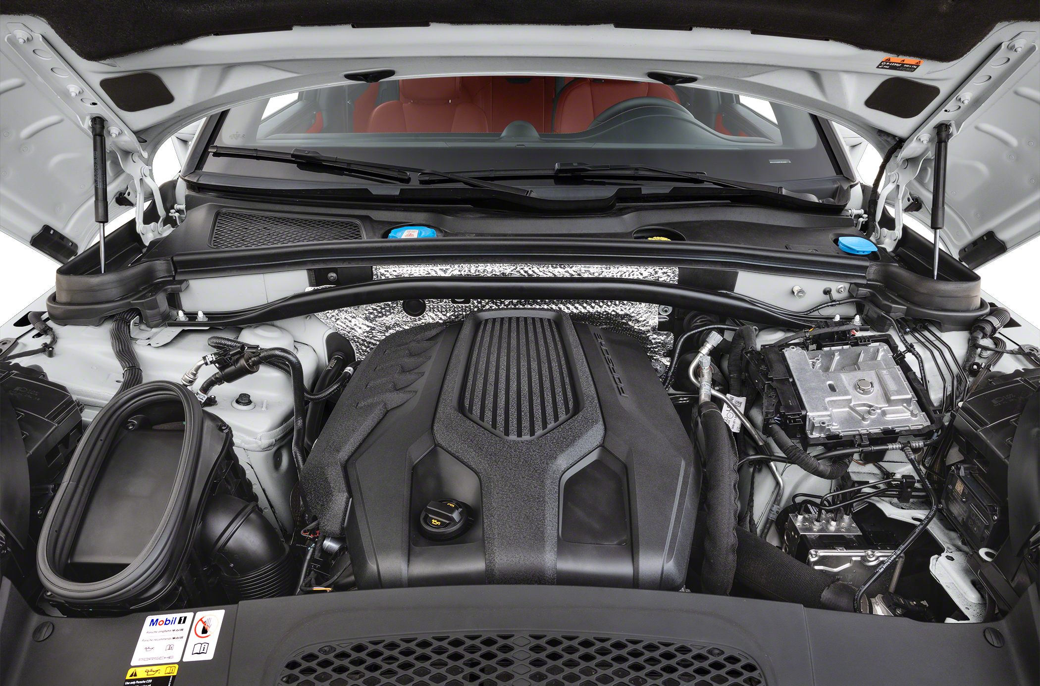 Engine bay with modern engine cover and component layout