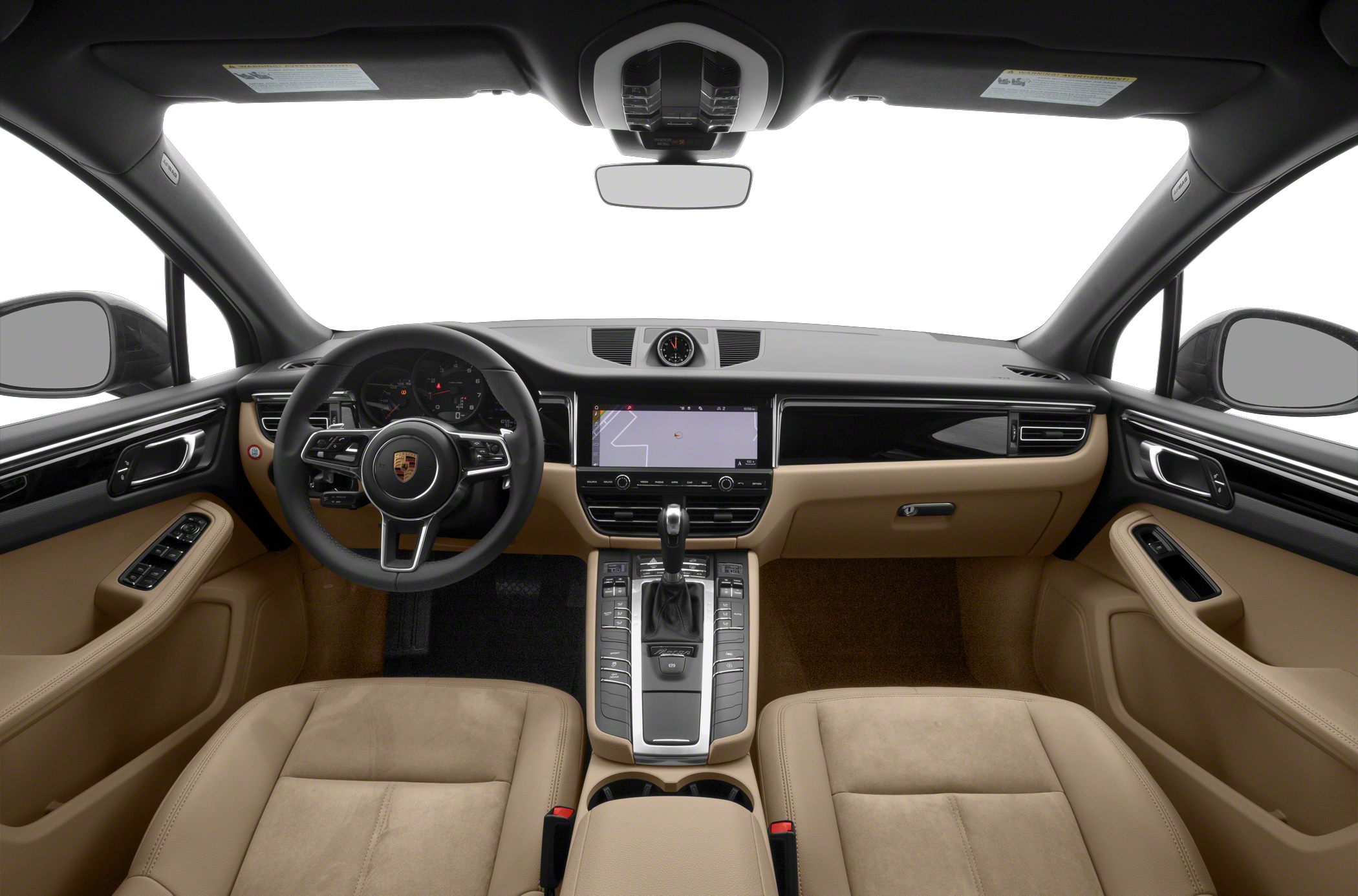 Dashboard with touchscreen and multifunction steering wheel in beige interior
