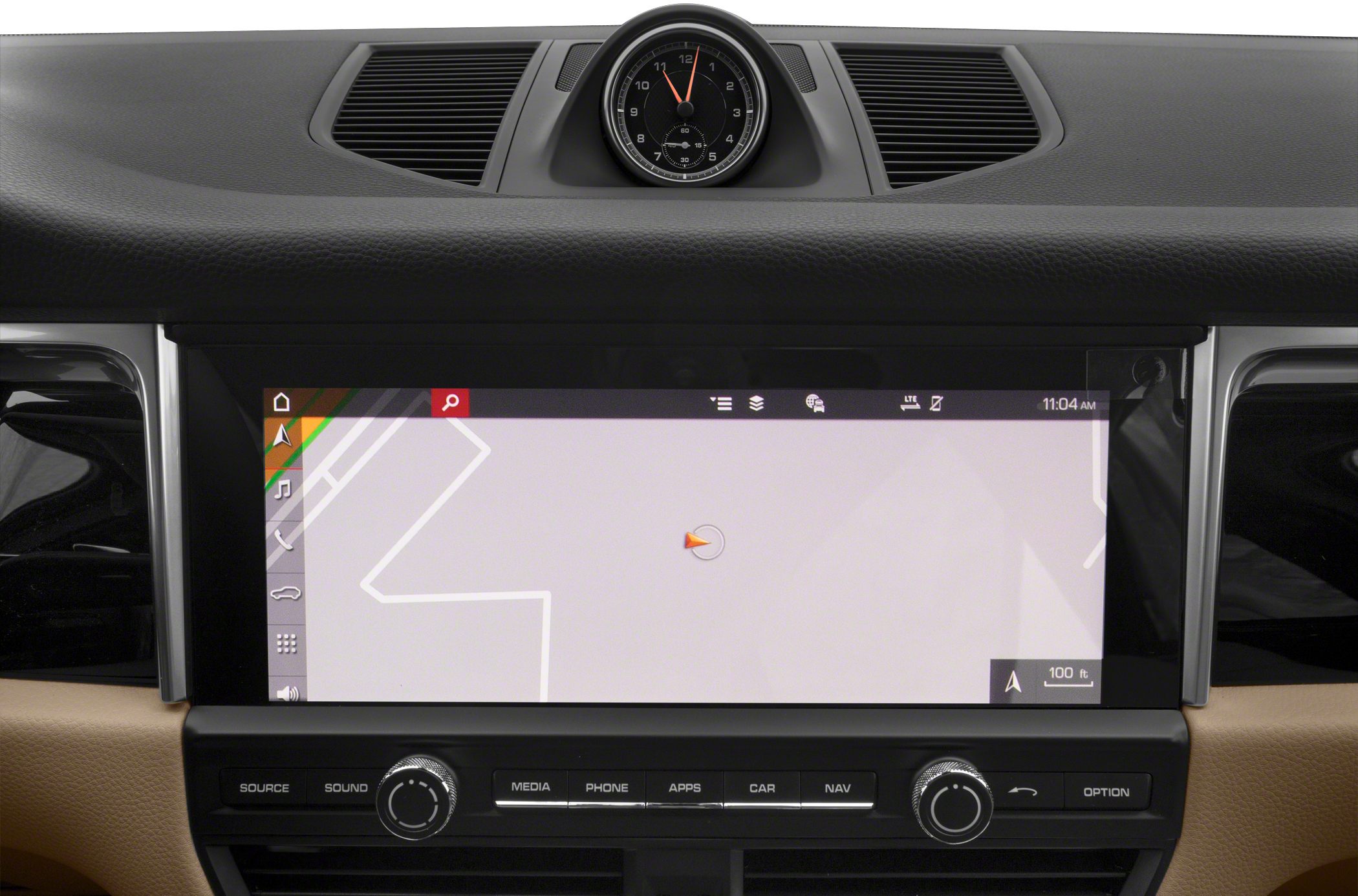 Infotainment touchscreen and analog dashboard clock