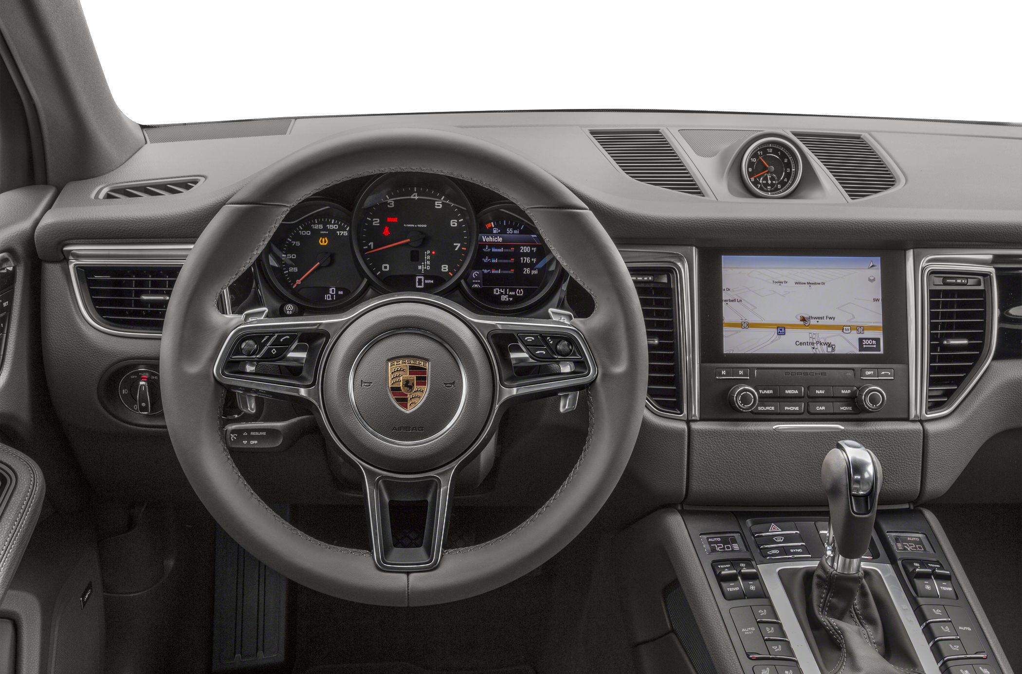 Steering wheel, dashboard, navigation system, and gear shift