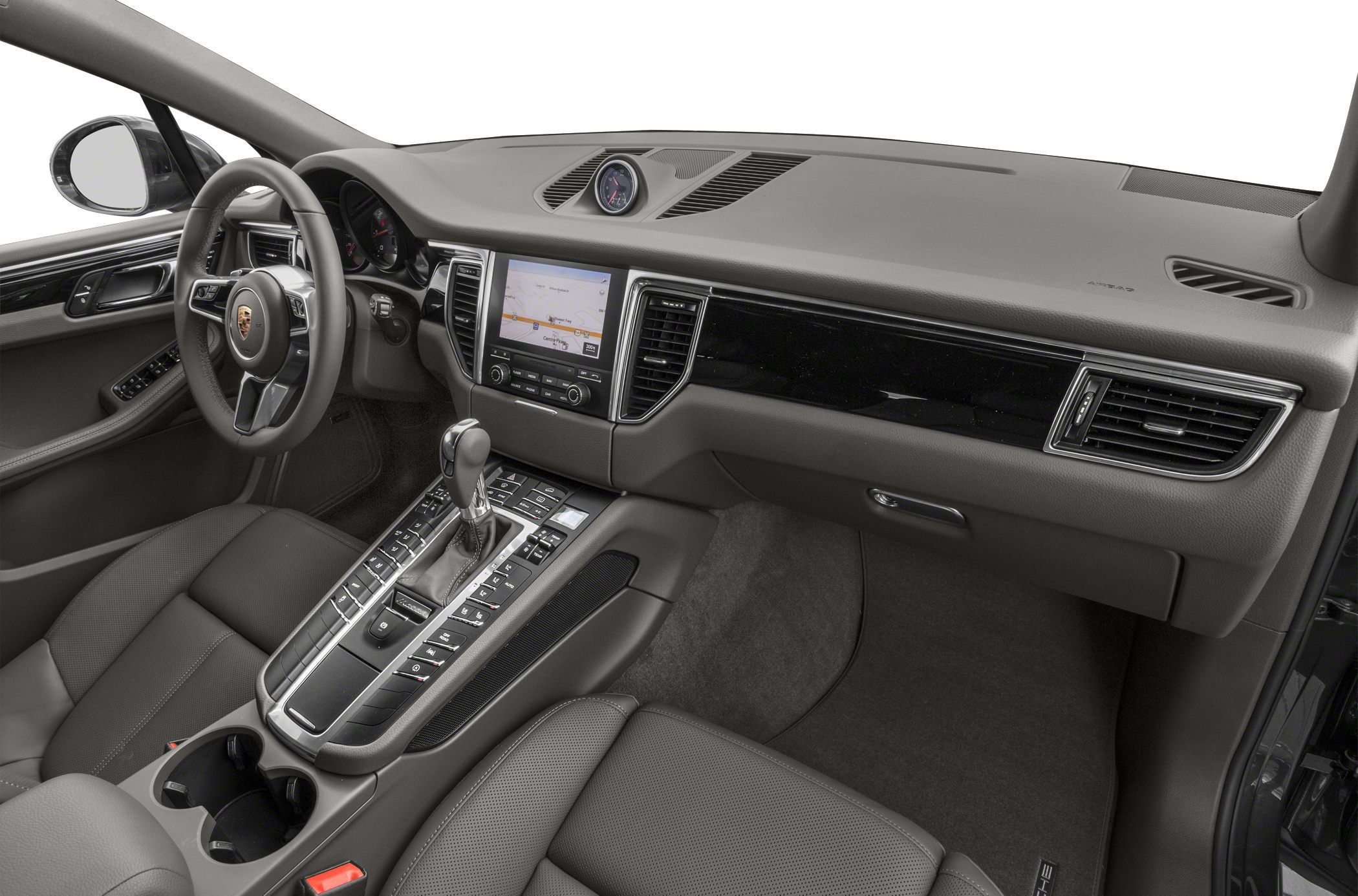 Dashboard, steering wheel, center console with gear selector and controls
