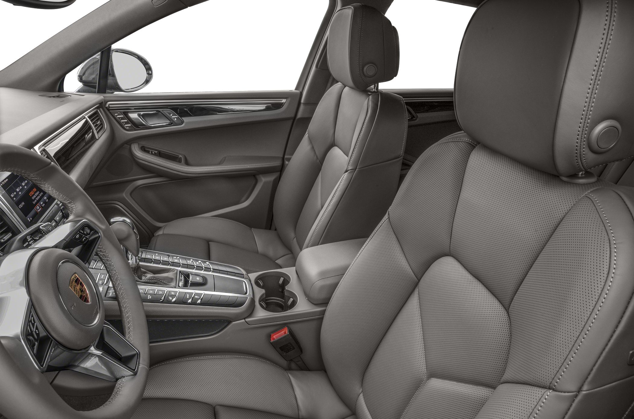 Luxury perforated leather front seats and center console with controls