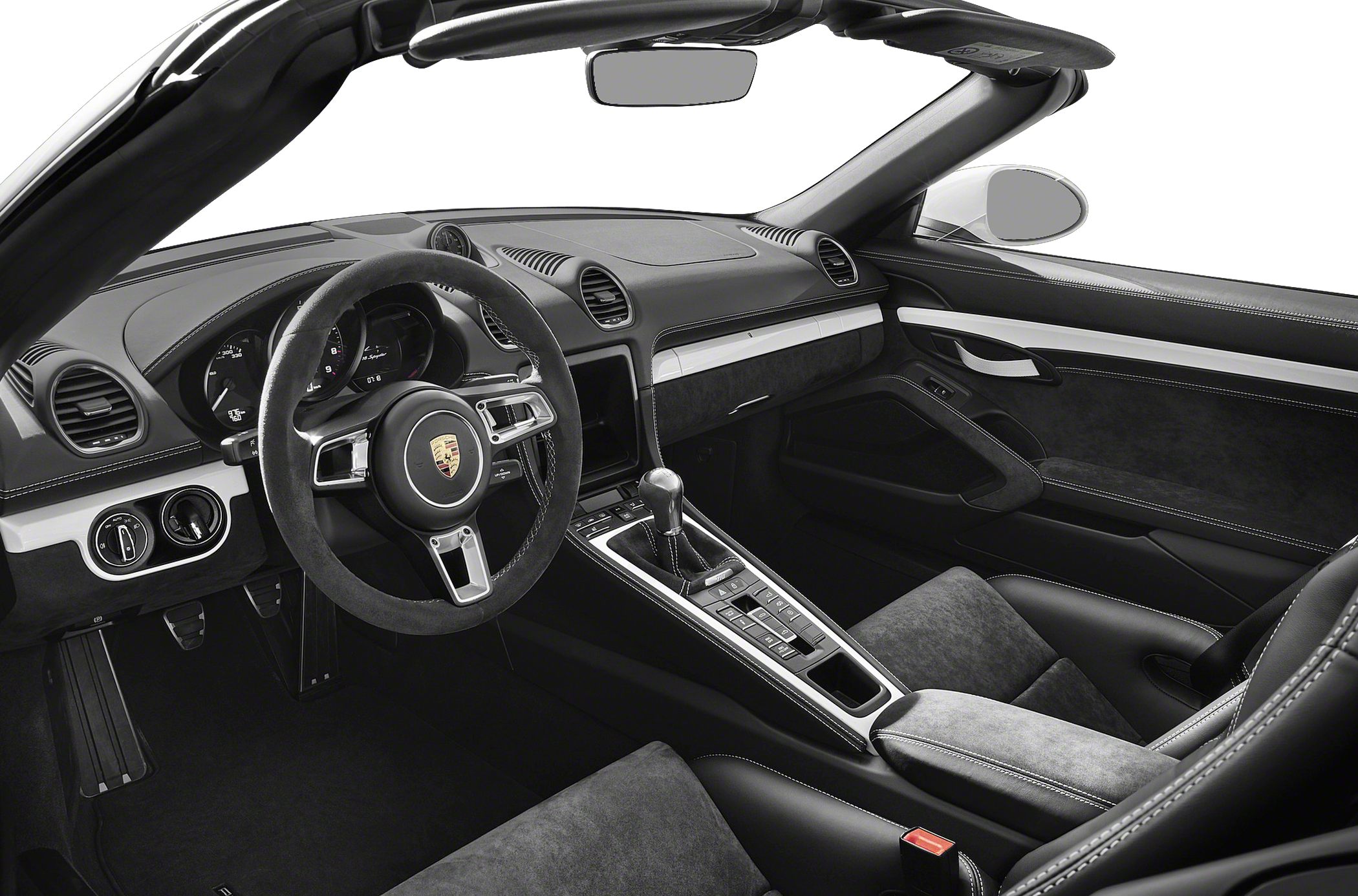 Luxury sporty interior with manual transmission and multi-function steering wheel